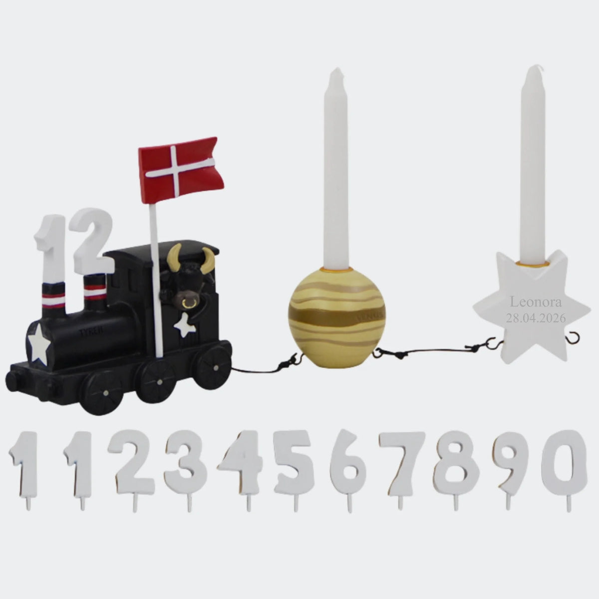 Kids by Friis Tyren-fødselsdagstog med lokomotiv, planet, stjerne og tal