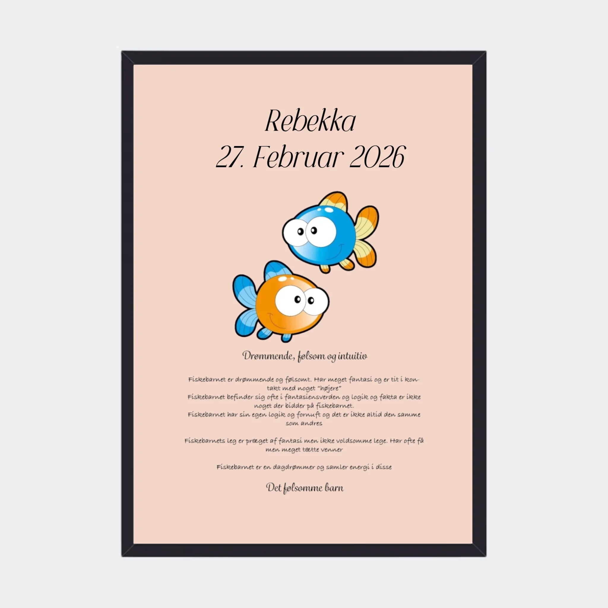 Plakat med stjernetegn – Fisken, A3 med sort ramme