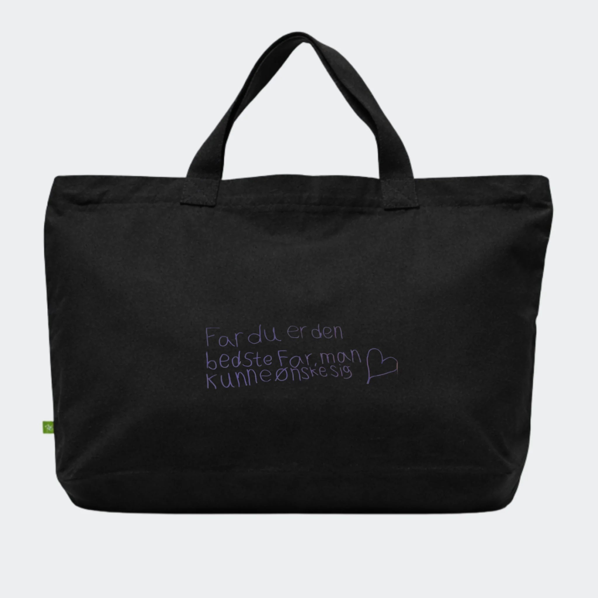 Økologisk tote bag med lynlås med motivet Økologisk tote bag med lynlås – Håndskrevet note – upload egen note, sort, 60 x 40 x 14