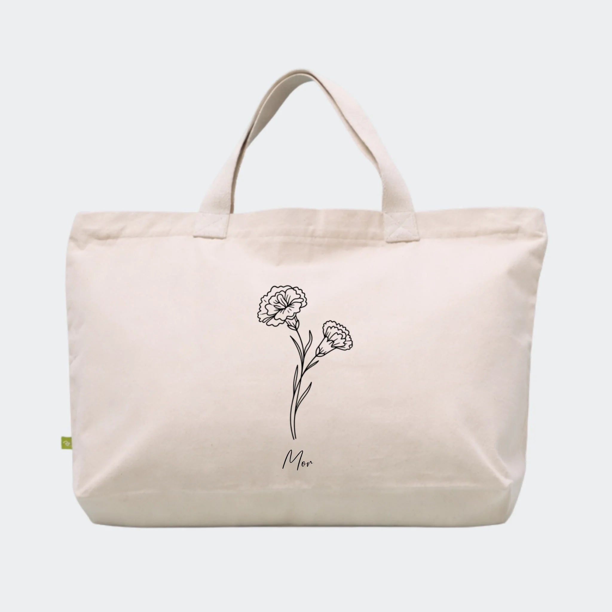 Økologisk tote bag med lynlås med motivet Måneds blomst – stregtegning, Natur, 60 x 40 x 14