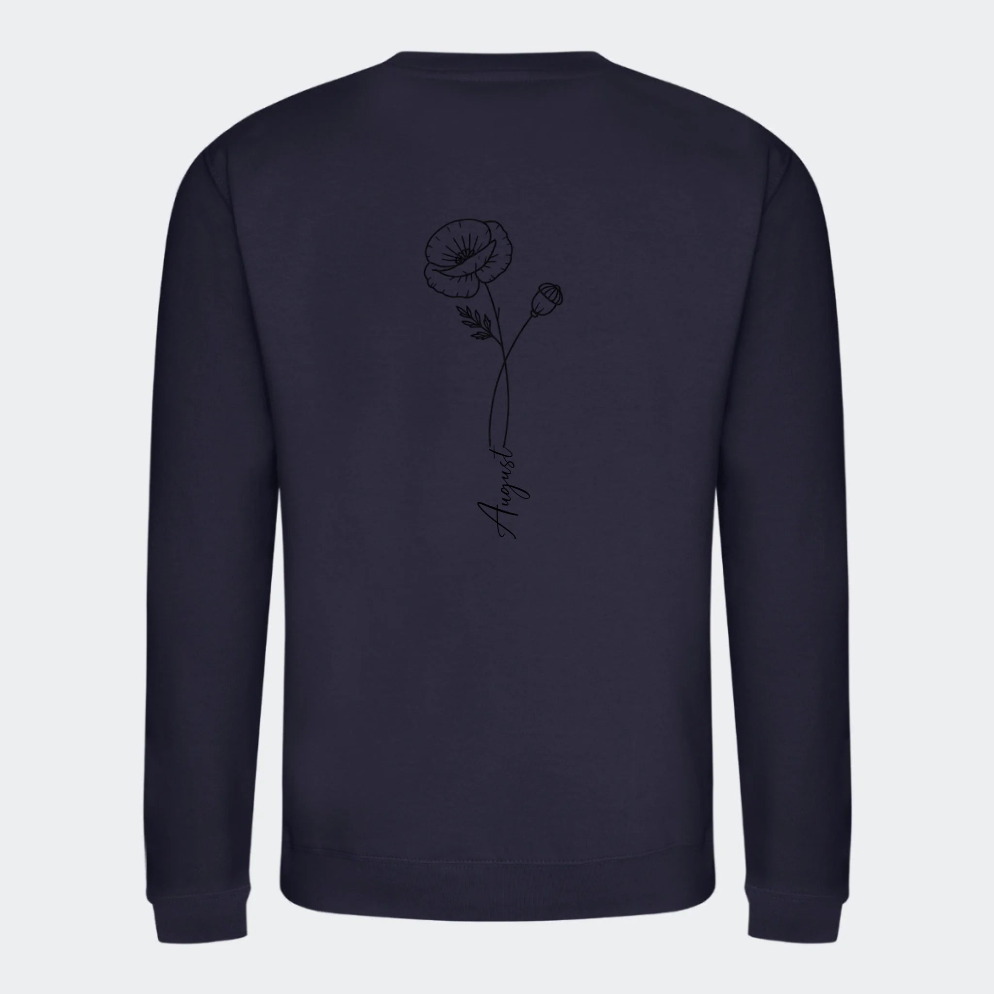 Fødselsblomst- Sweatshirt, mørkeblå, set bagfra