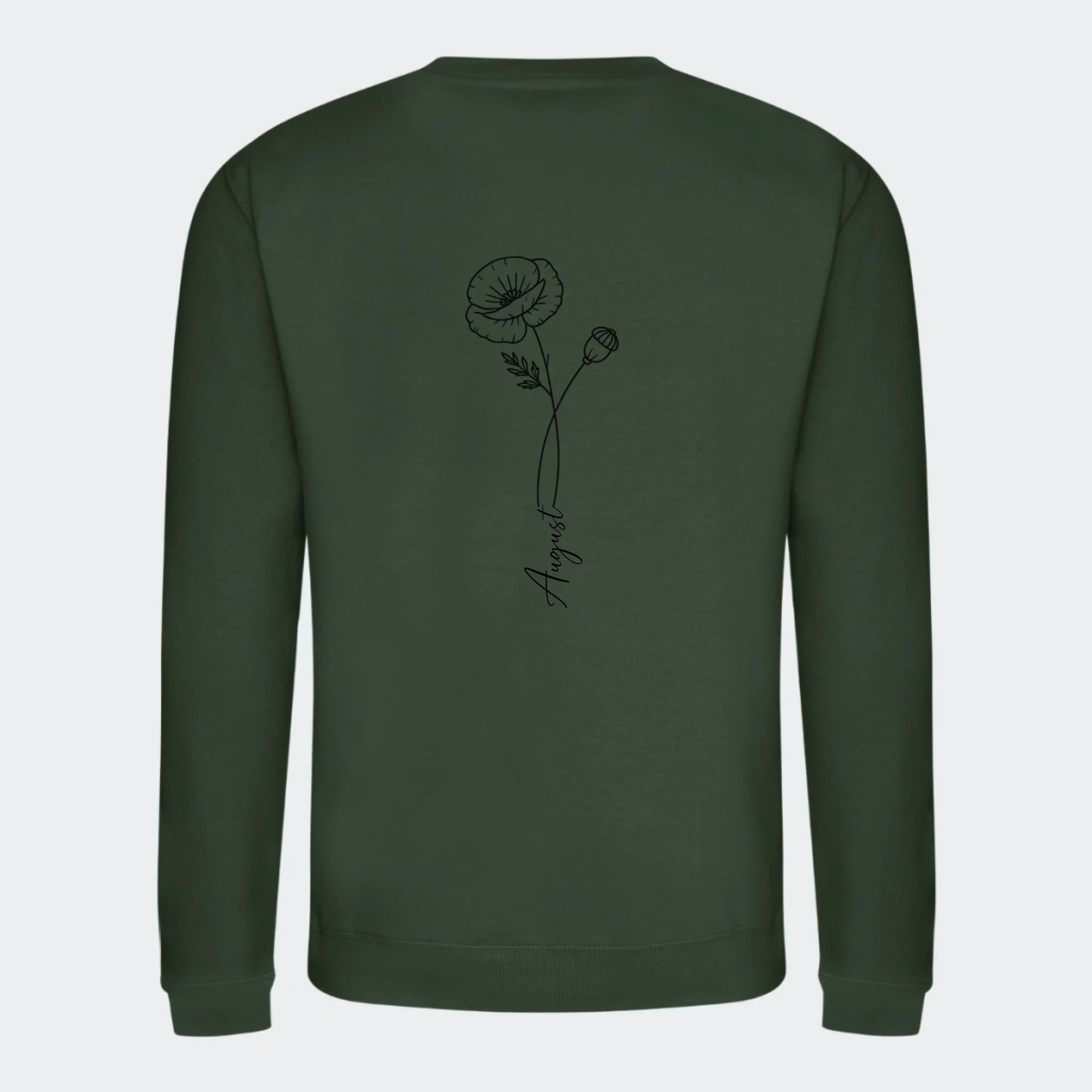 Fødselsblomst- Sweatshirt, skovgrøn, set bagfra