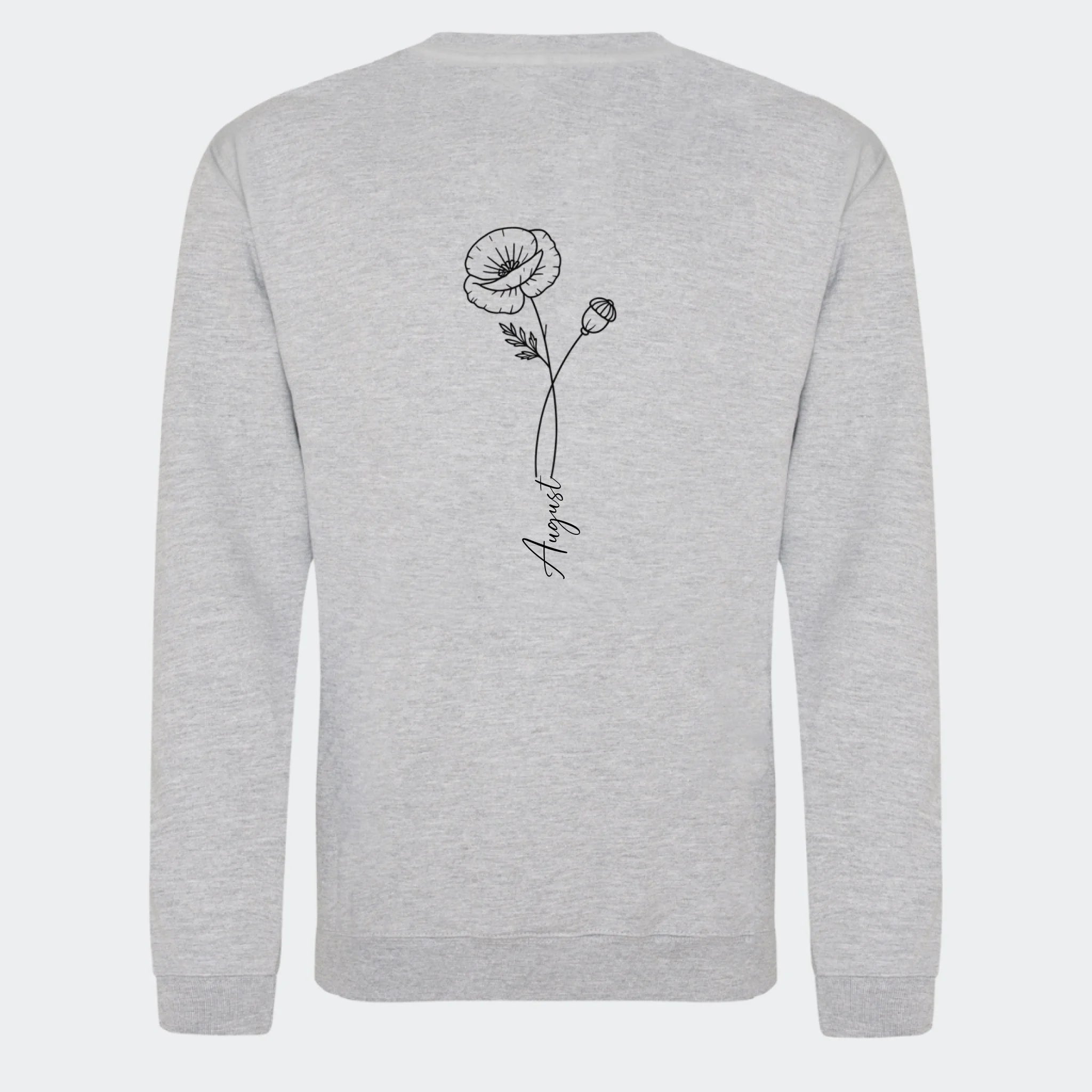 Fødselsblomst- Sweatshirt, meleret grå, set bagfra