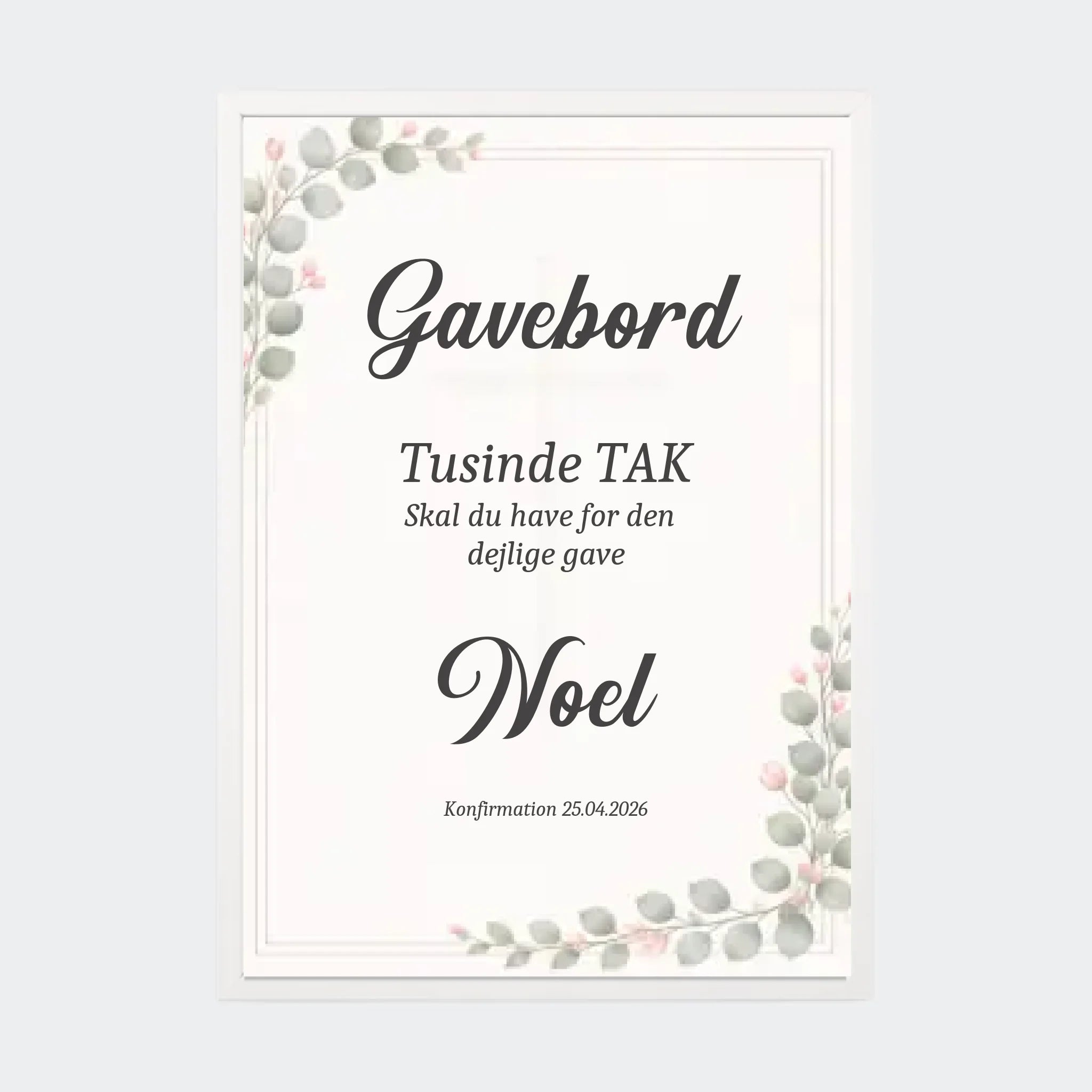 Plakat – Gavebord skilt, A3 med hvid ramme