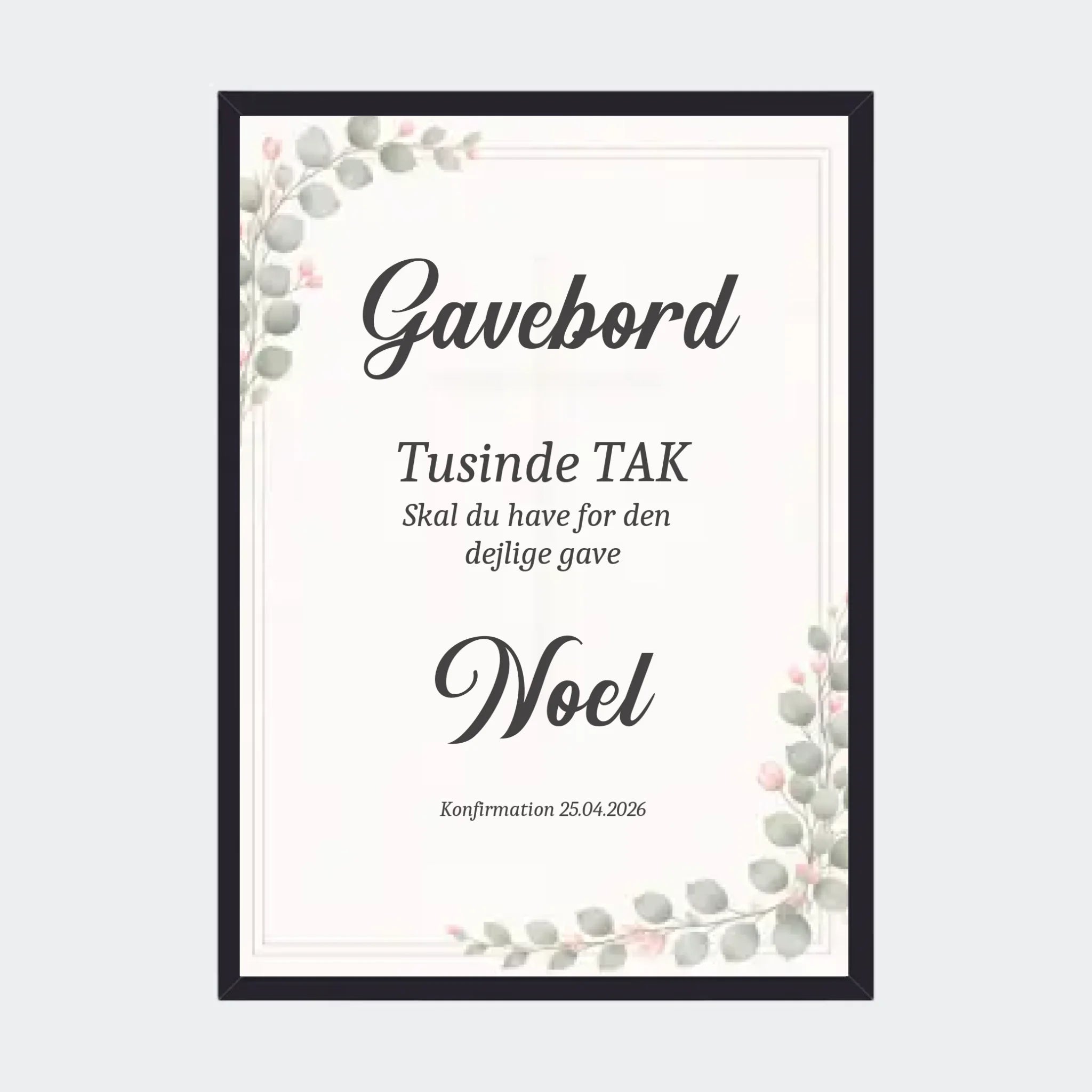 Plakat – Gavebord skilt, A3 med sort ramme