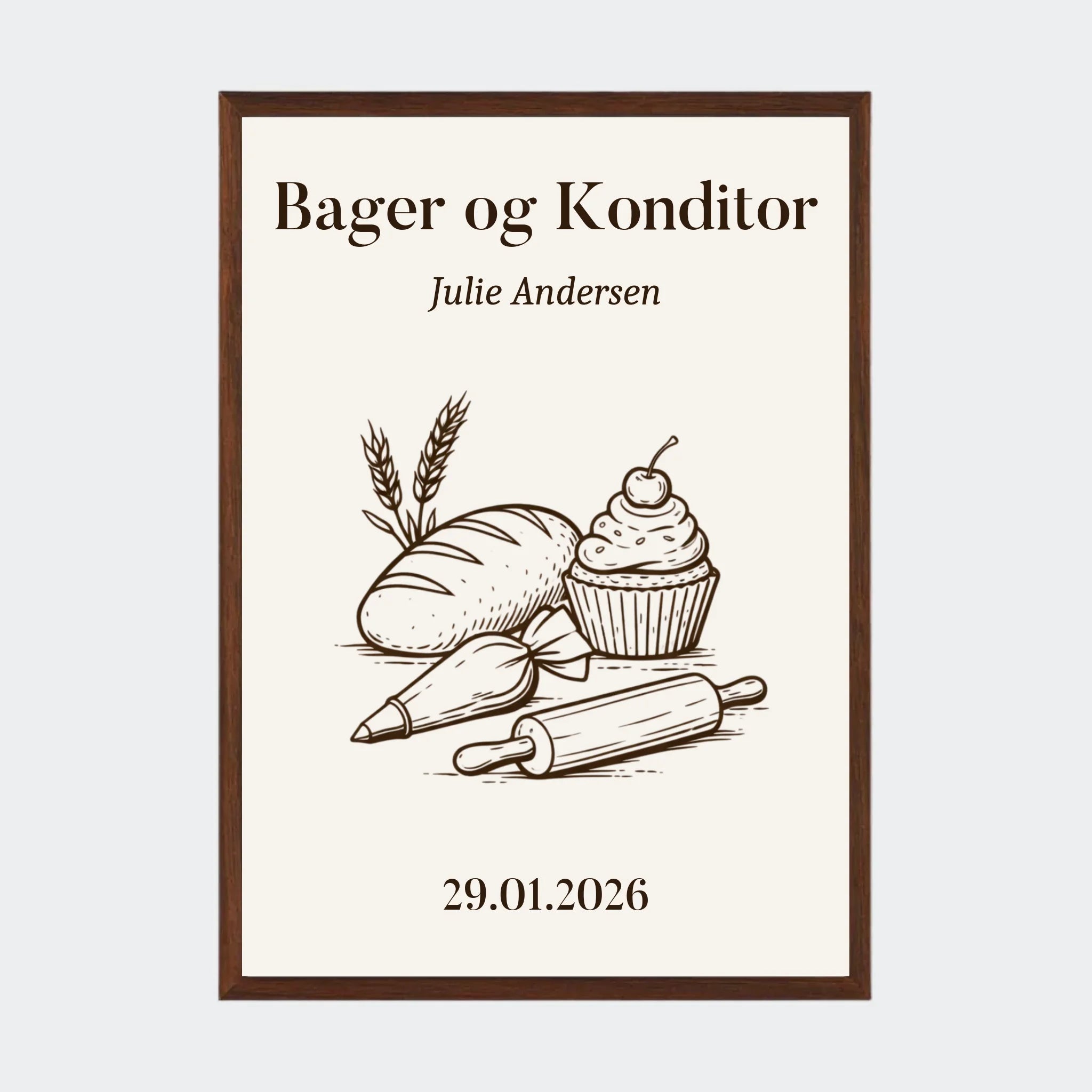 Plakat – Bager og Konditor uddannelse, A3 med ramme i mørk eg
