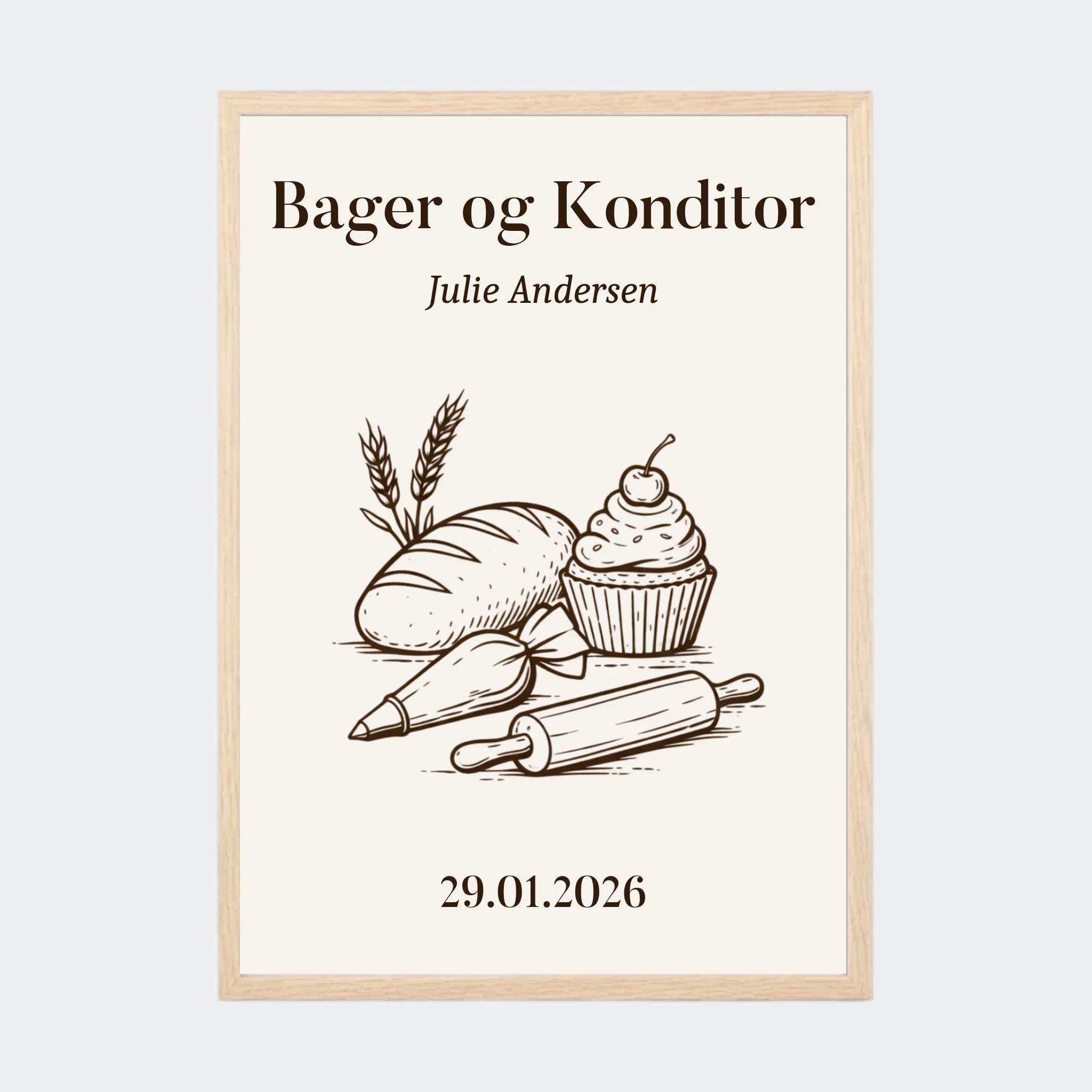 Plakat – Bager og Konditor uddannelse, A3 med ramme i natur eg