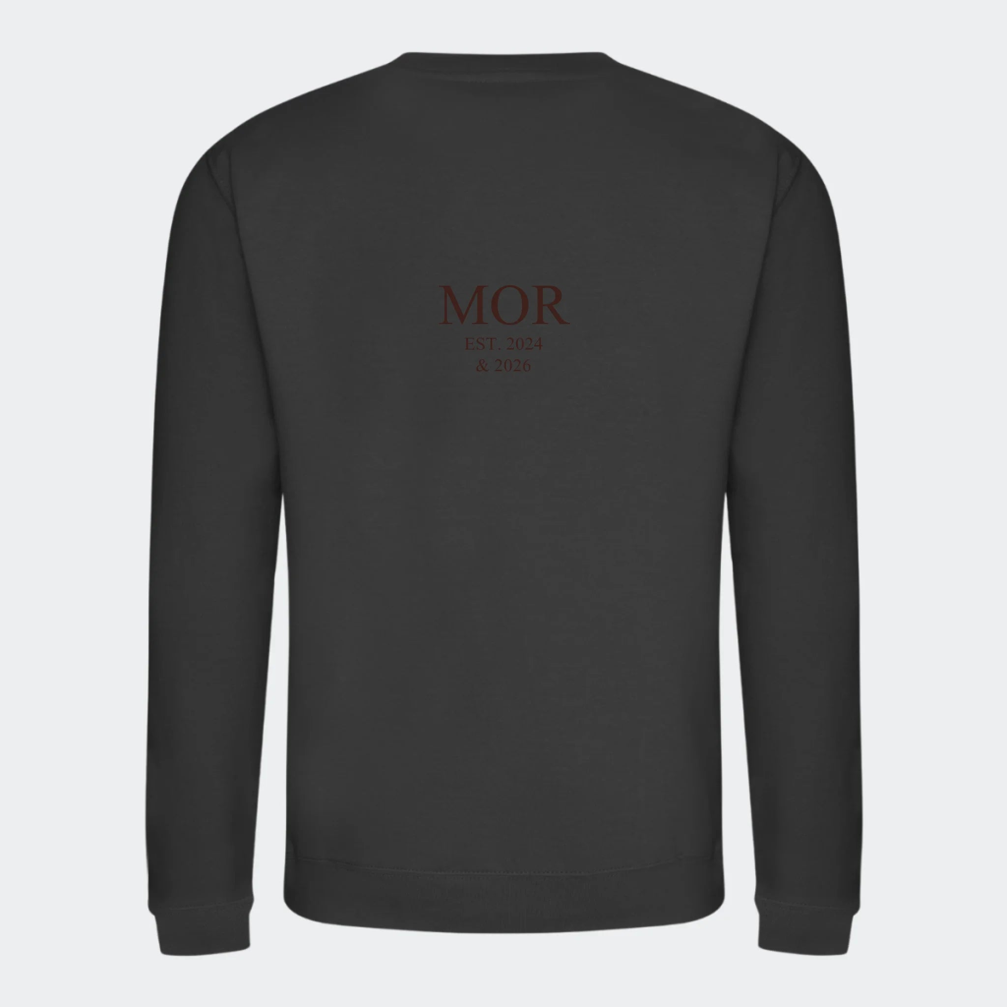 Sweatshirt med broderi til voksne – MOR EST. (Vælg selv tekst og årstal), stormgrå, set bagfra