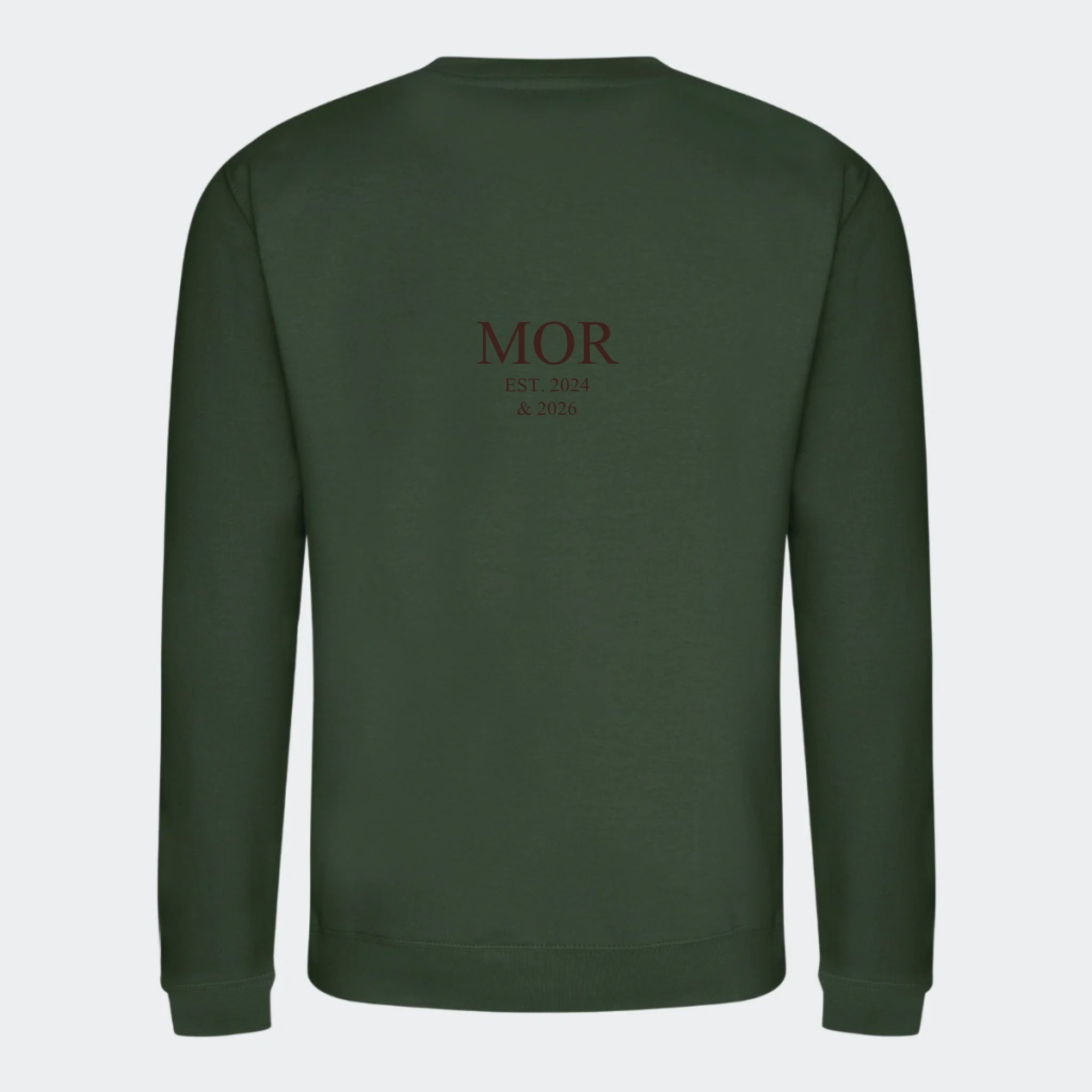 Sweatshirt med broderi til voksne – MOR EST. (Vælg selv tekst og årstal), skovgrøn, set bagfra