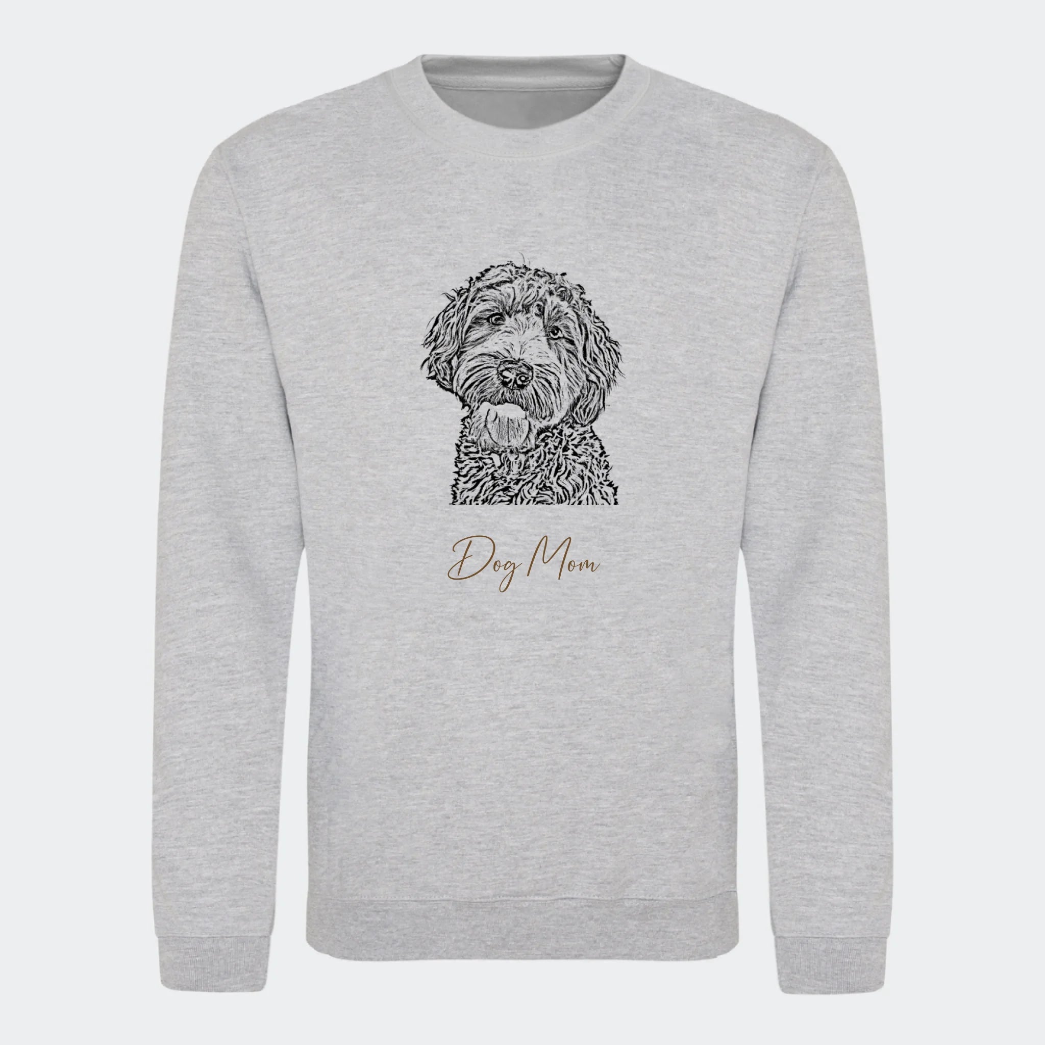 Sweatshirt Dog Mom – Upload eget billede, meleret grå, set forfra