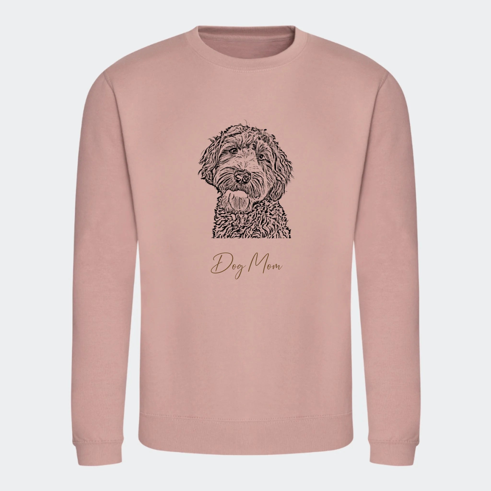 Sweatshirt Dog Mom – Upload eget billede, støvet rosa, set forfra