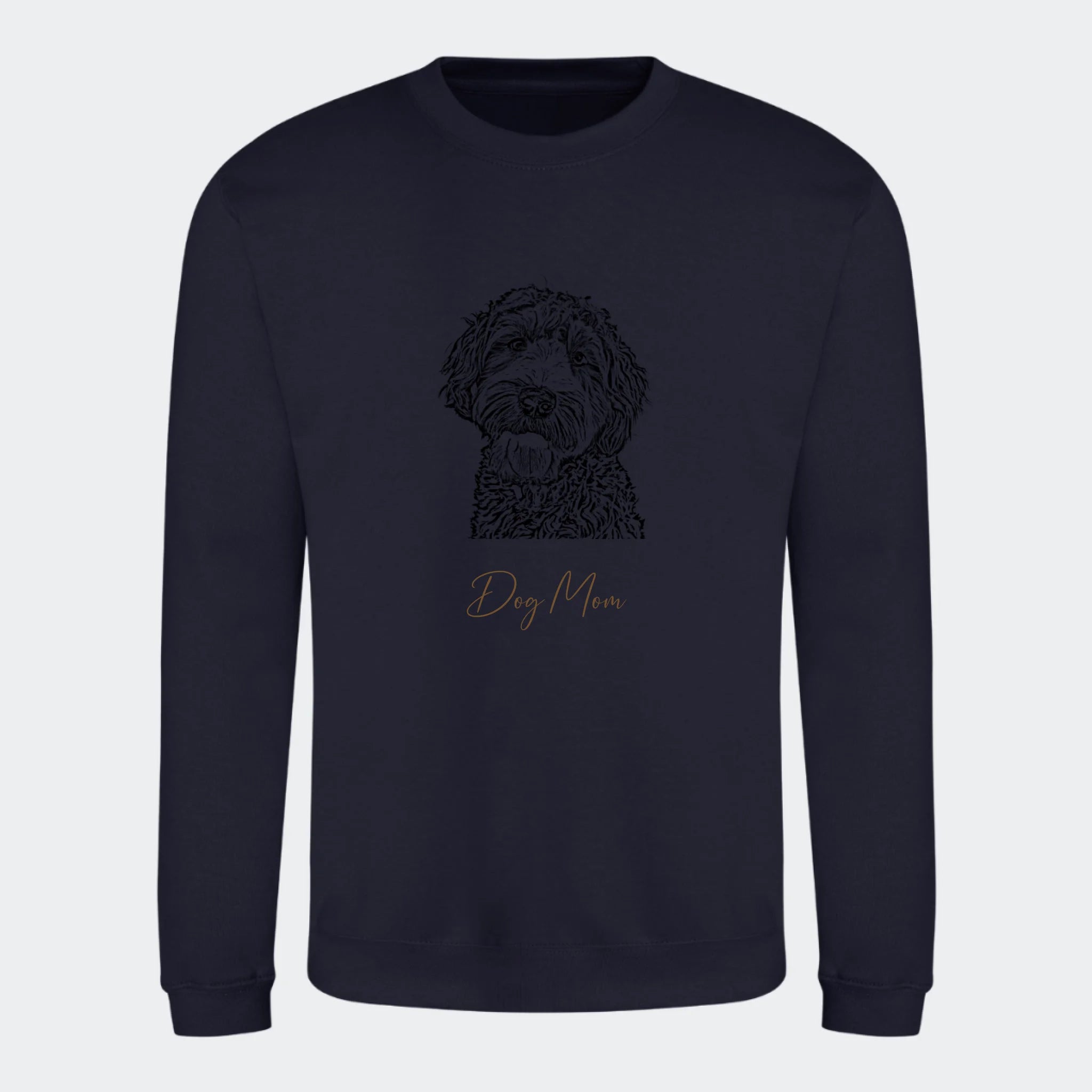 Sweatshirt Dog Mom – Upload eget billede, mørkeblå, set forfra