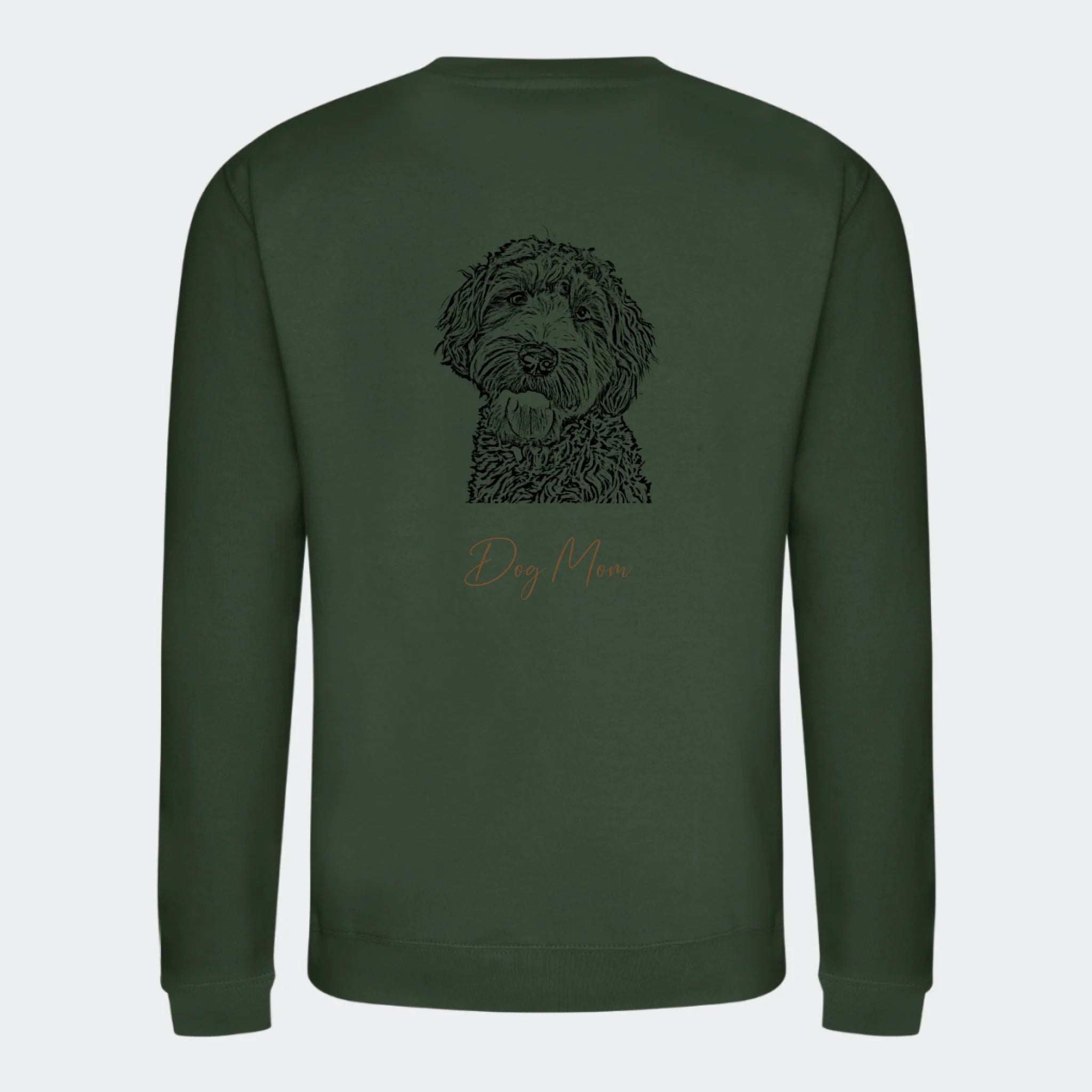 Sweatshirt Dog Mom – Upload eget billede, skovgrøn, set bagfra
