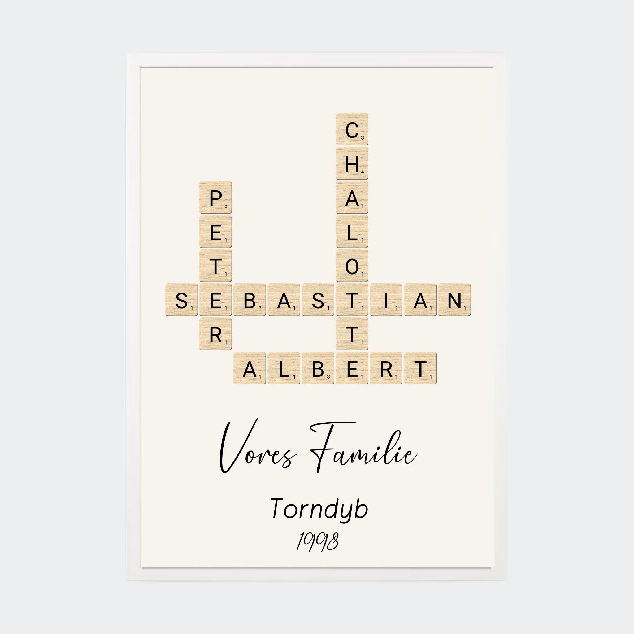 Scrabble plakat, A3 med hvid ramme