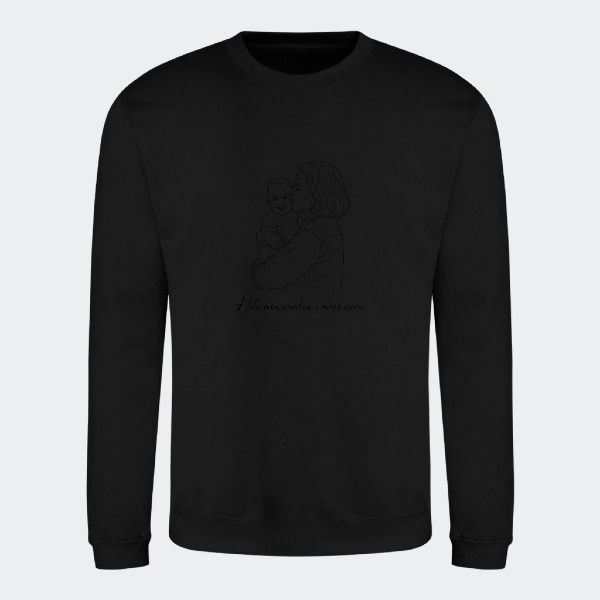 Sweatshirt til voksne – Stregtegning med eget billede, sort, set forfra