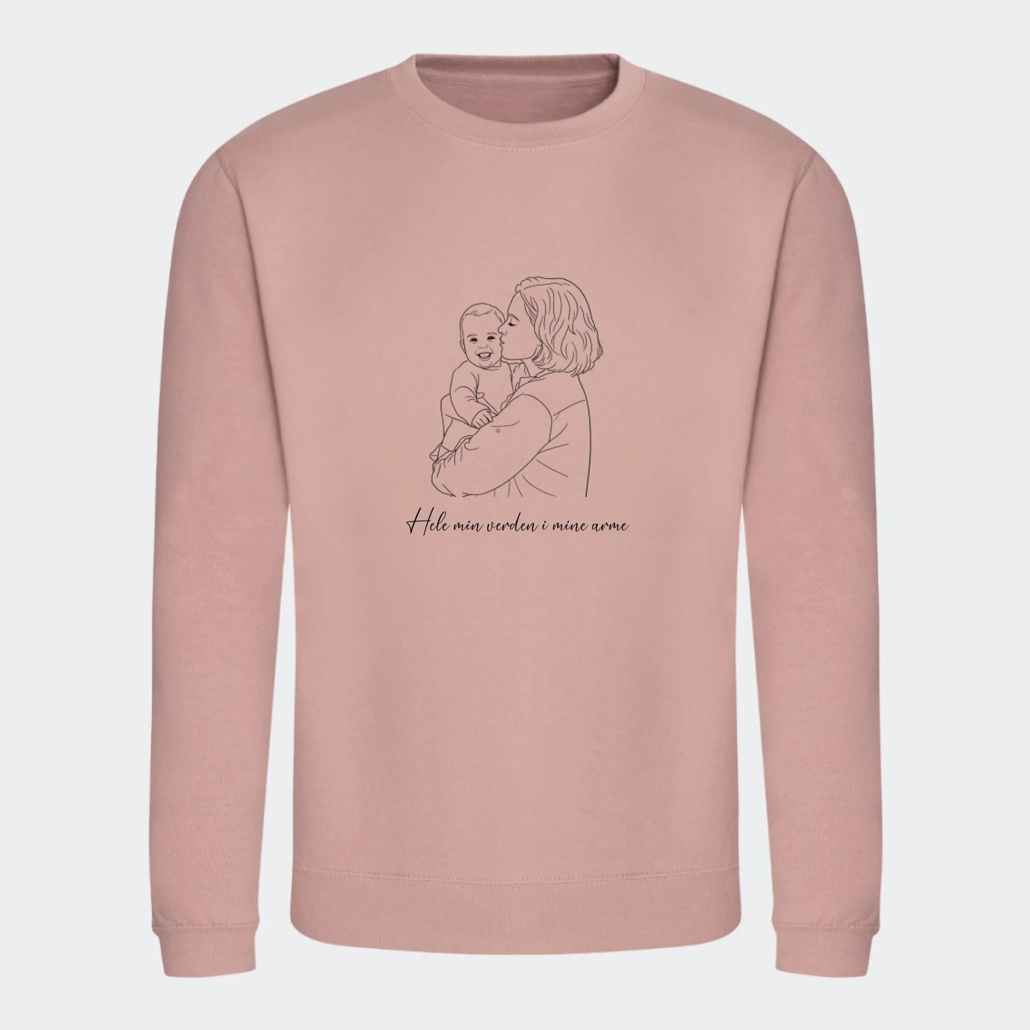 Sweatshirt til voksne – Stregtegning med eget billede, støvet rosa, set forfra