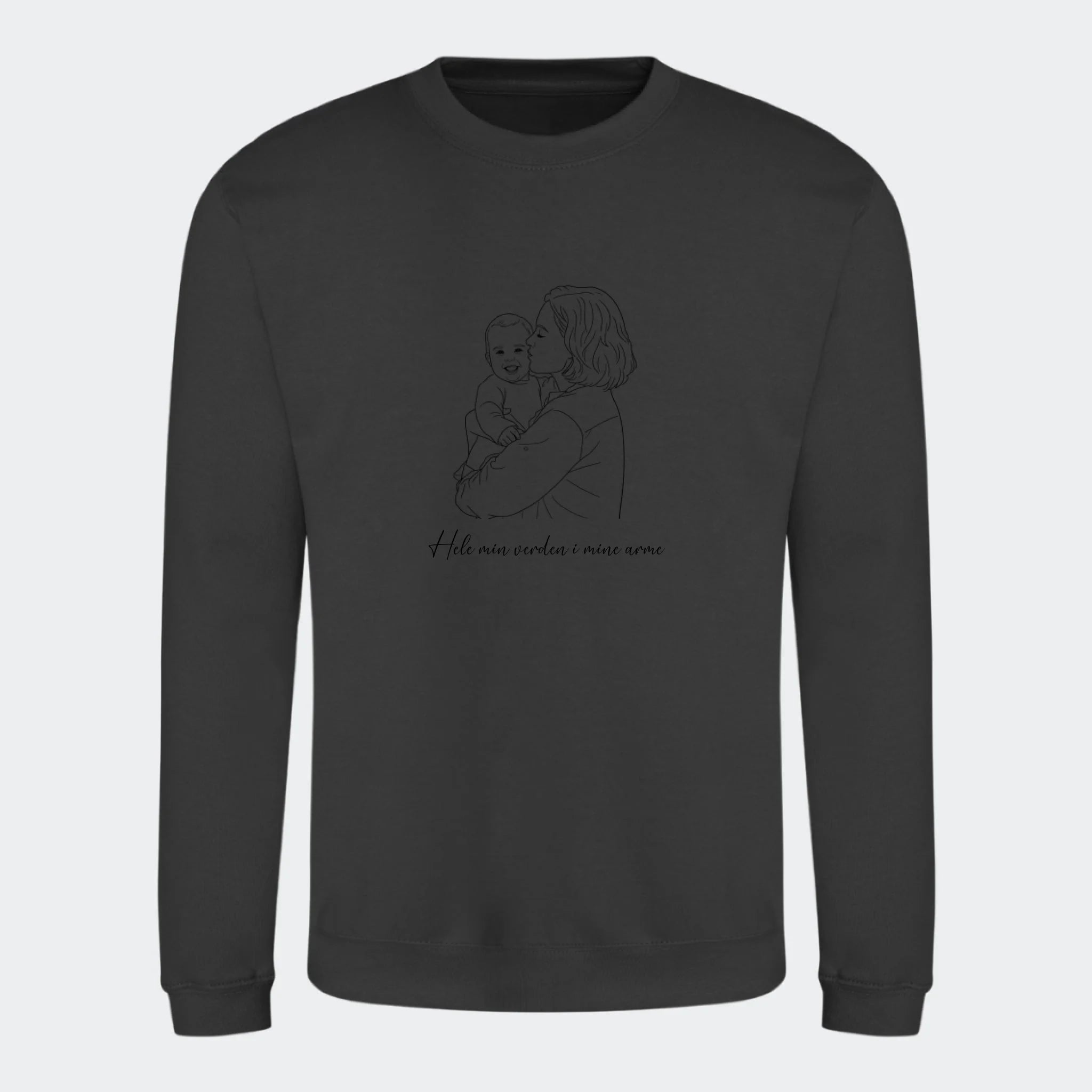 Sweatshirt til voksne – Stregtegning med eget billede, stormgrå, set forfra