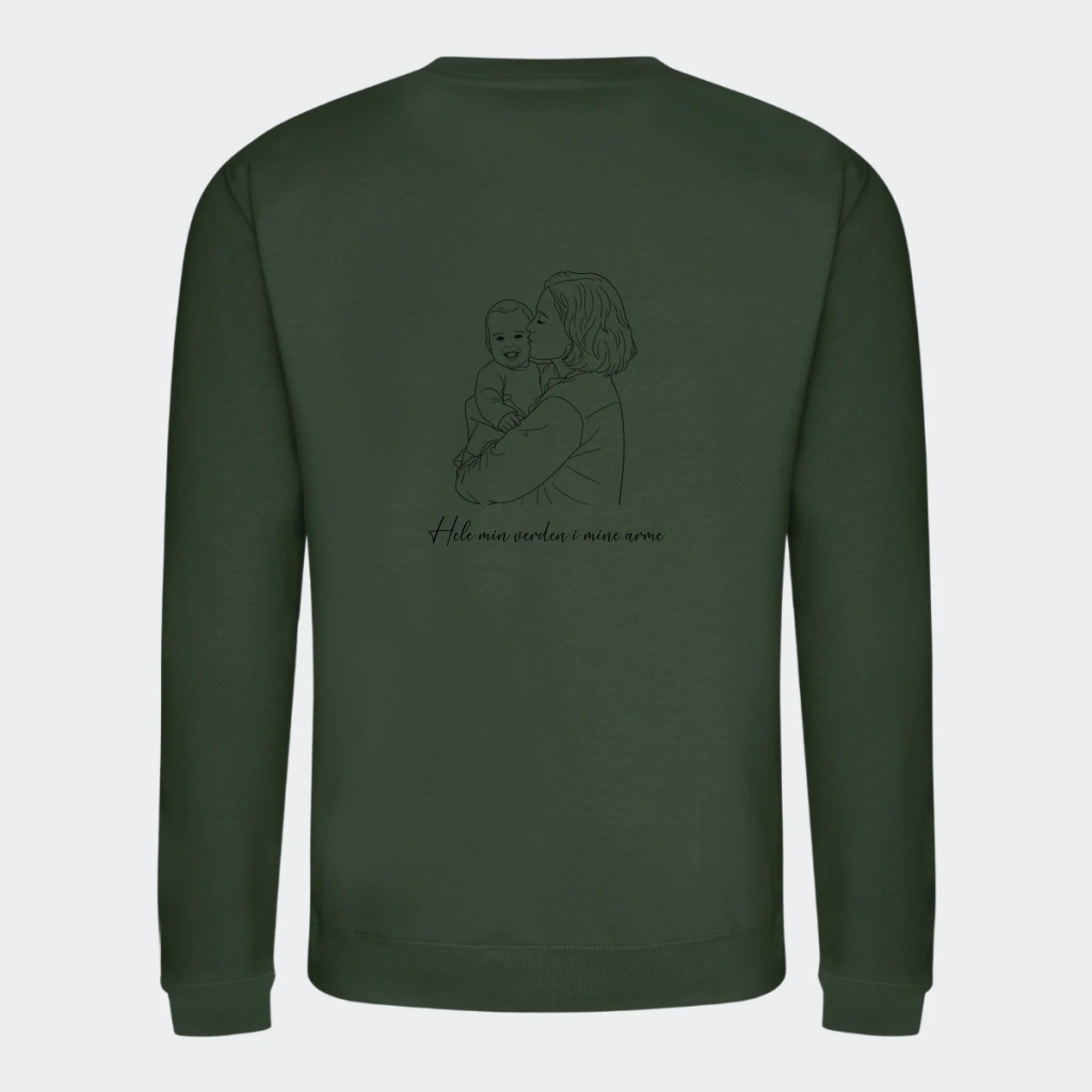 Sweatshirt til voksne – Stregtegning med eget billede, skovgrøn, set bagfra