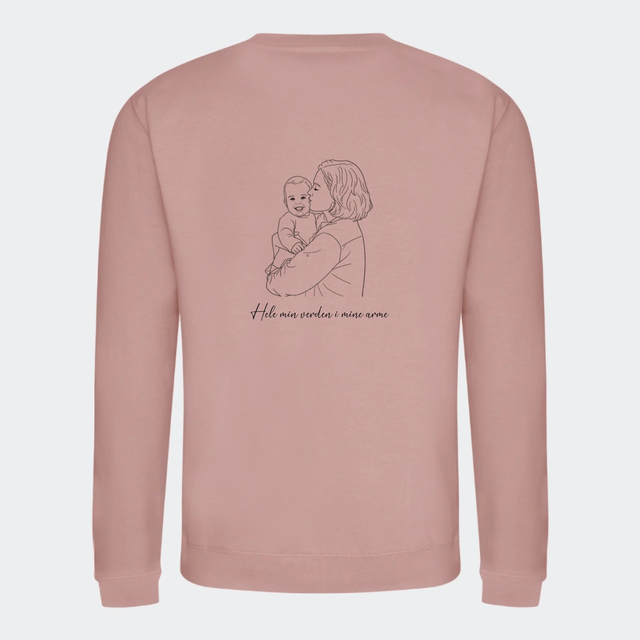 Sweatshirt til voksne – Stregtegning med eget billede, støvet rosa, set bagfra