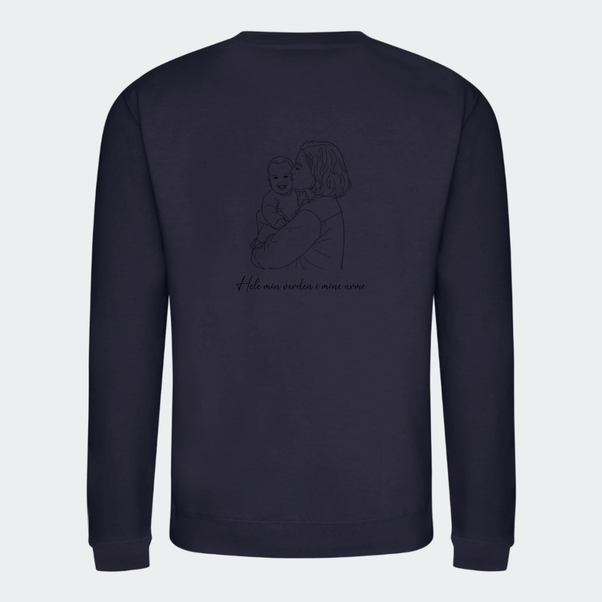 Sweatshirt til voksne – Stregtegning med eget billede, mørkeblå, set bagfra