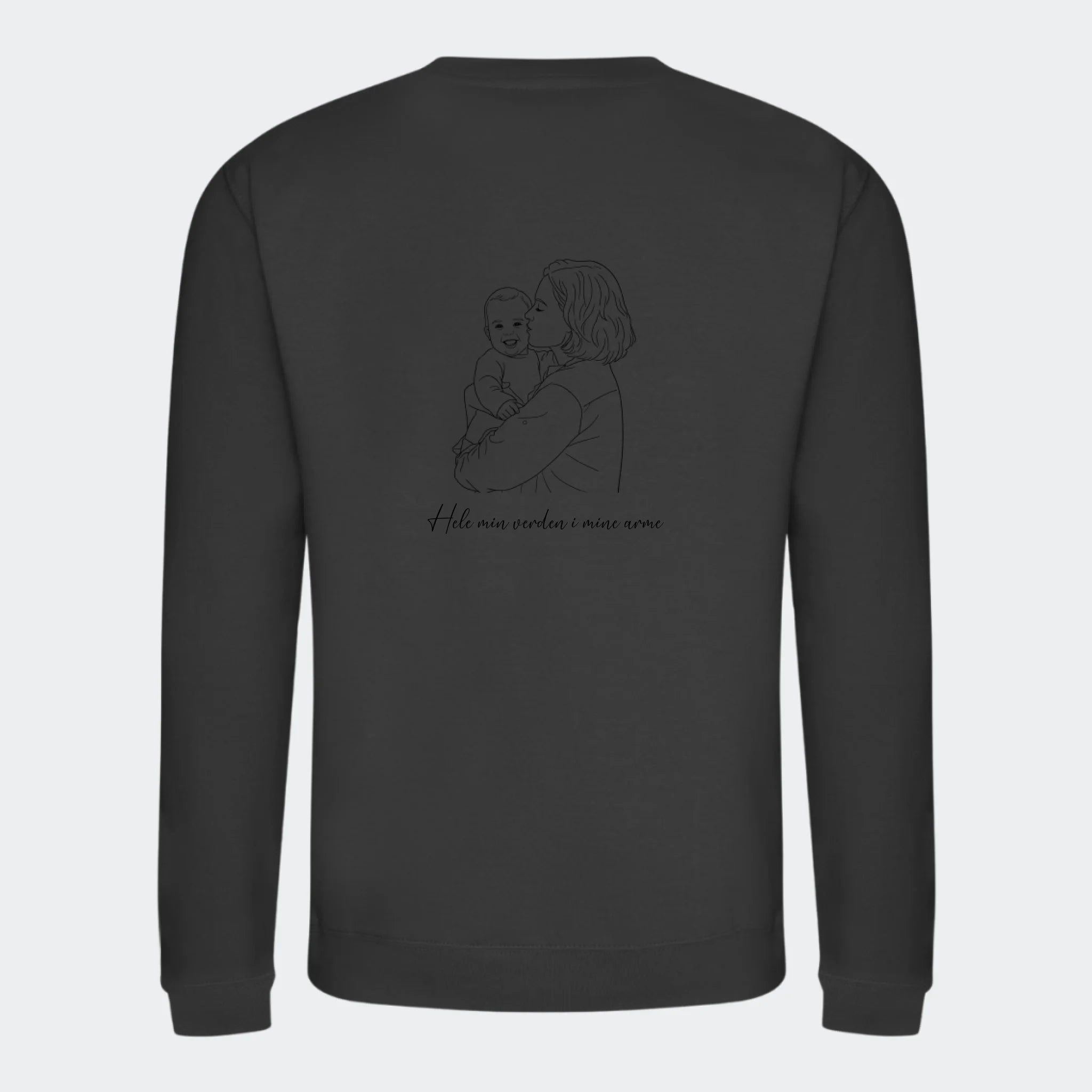 Sweatshirt til voksne – Stregtegning med eget billede, stormgrå, set bagfra