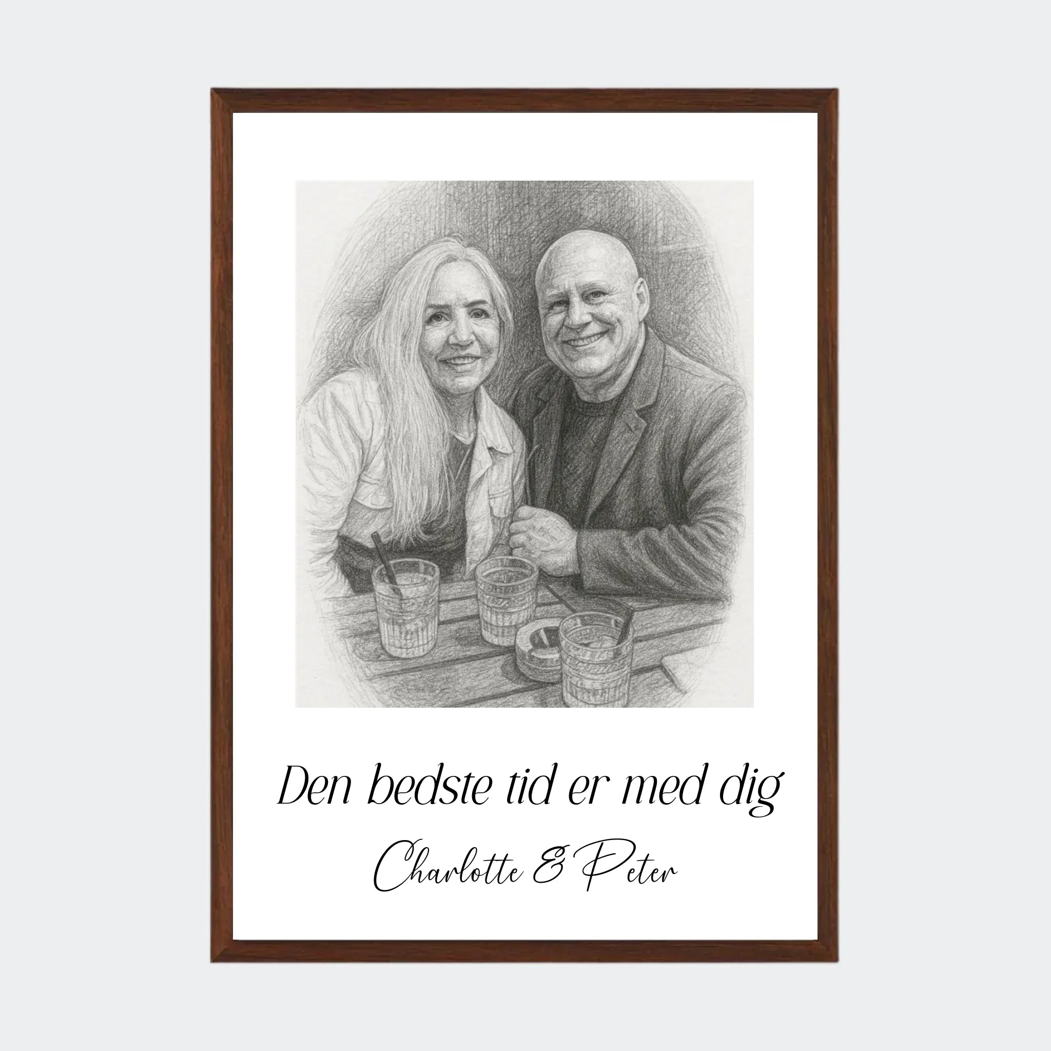 Plakat Ai genereret Pencil Draw – Upload eget billede, A3 med ramme i mørk eg