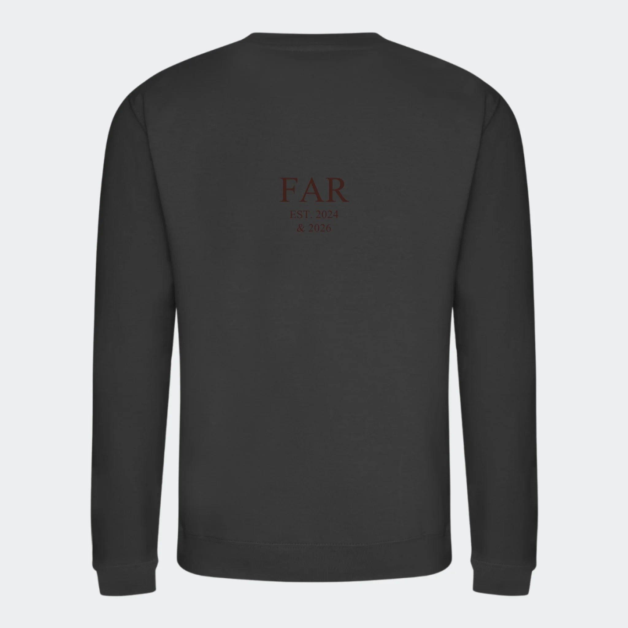 Sweatshirt med broderi til voksne – FAR EST. (Vælg selv tekst og årstal), stormgrå, set bagfra