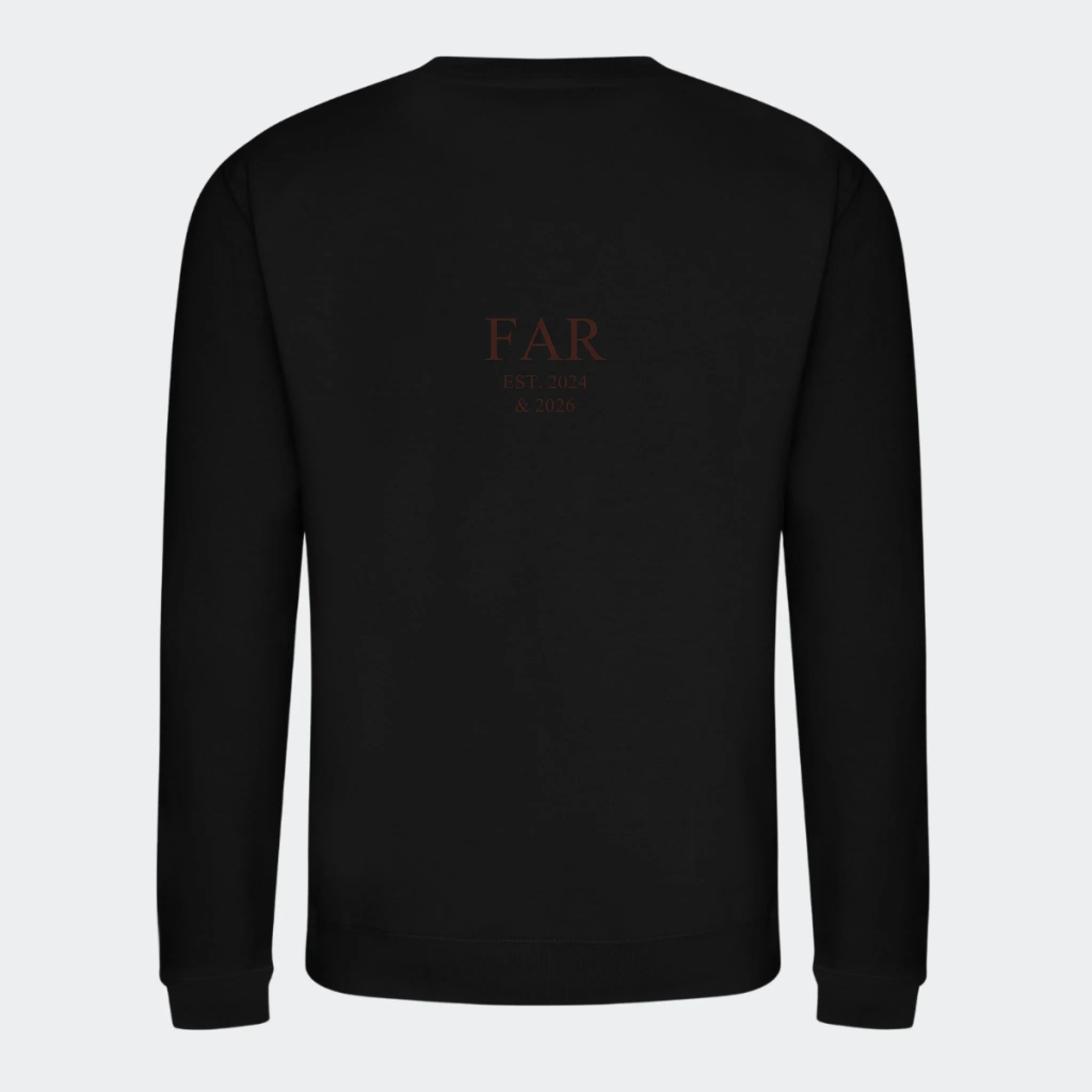 Sweatshirt med broderi til voksne – FAR EST. (Vælg selv tekst og årstal), sort, set bagfra