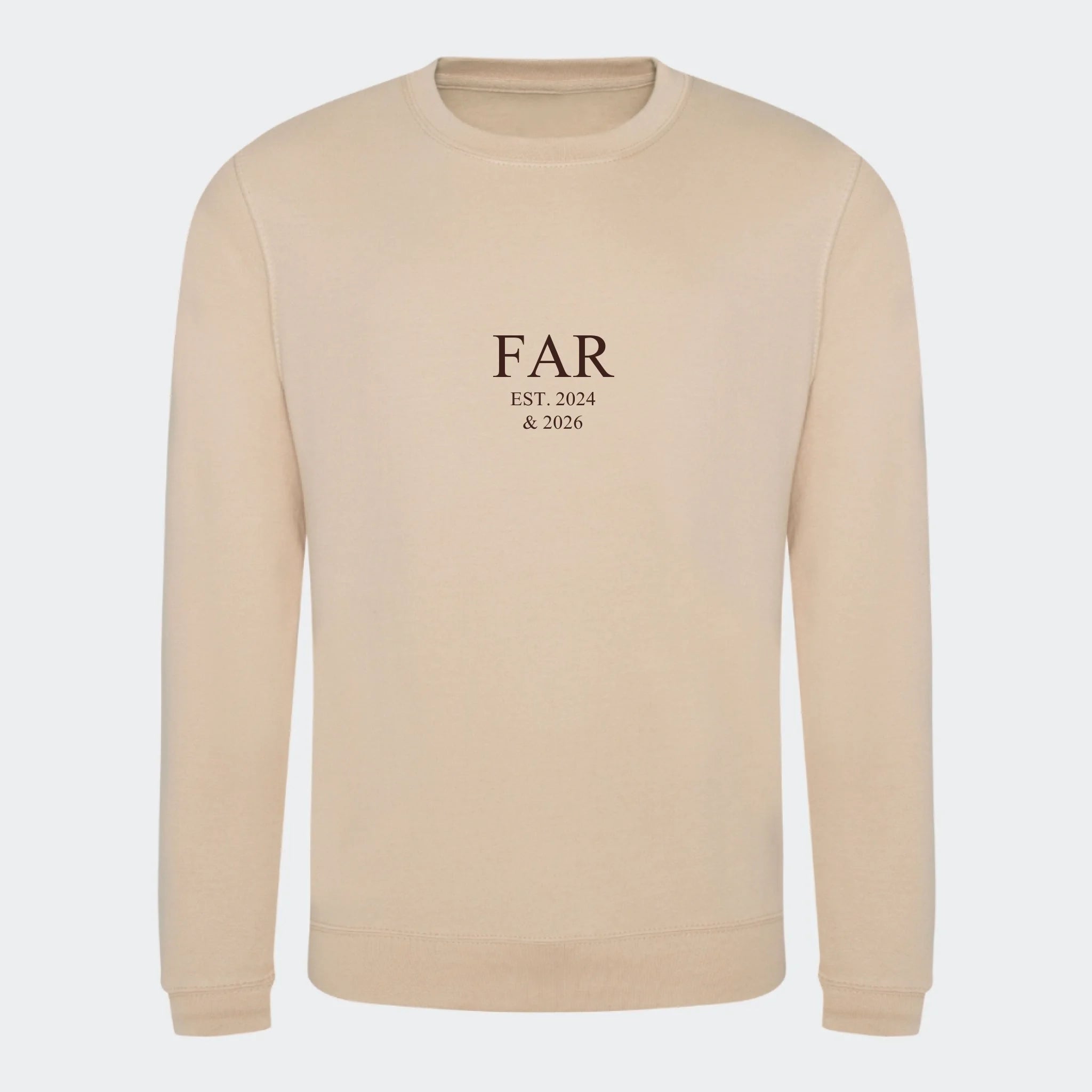 Sweatshirt med broderi til voksne – FAR EST. (Vælg selv tekst og årstal), nude, set forfra