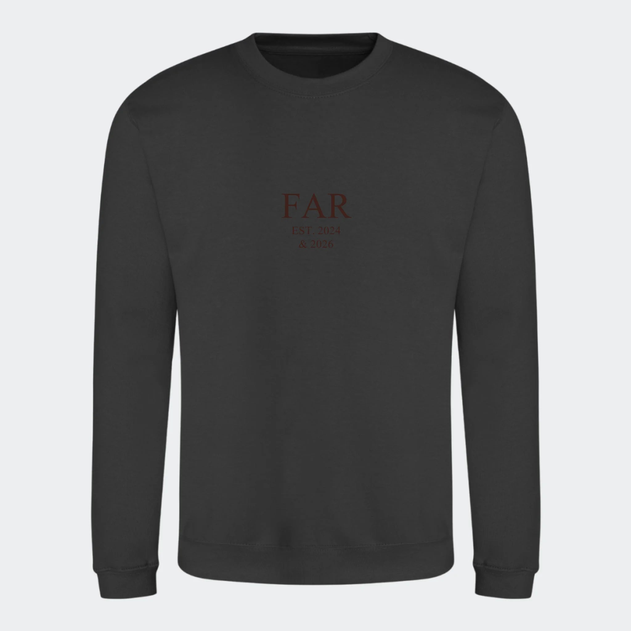 Sweatshirt med broderi til voksne – FAR EST. (Vælg selv tekst og årstal), stormgrå, set forfra