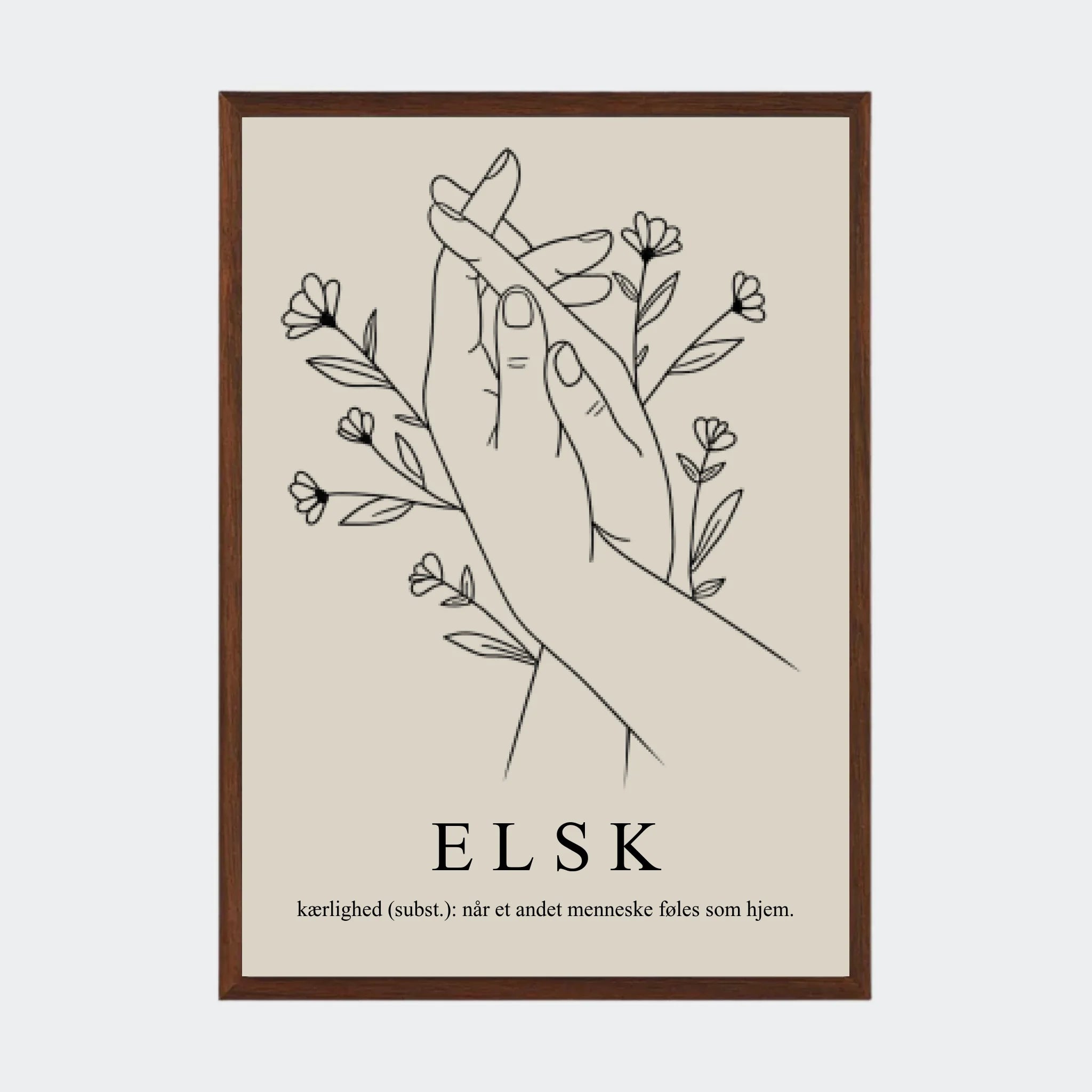 Plakat – Hånd i hånd, A3 med ramme i mørk eg