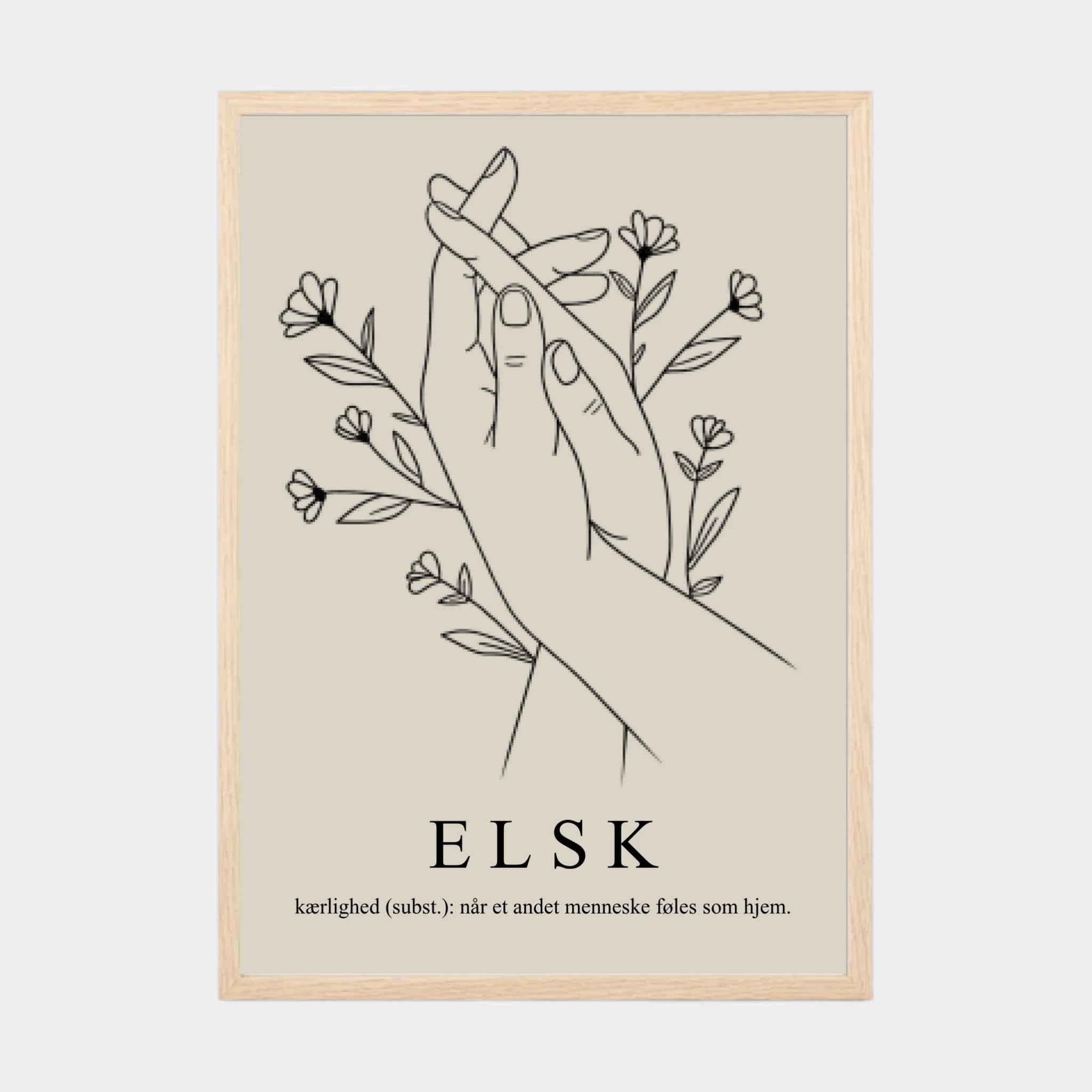 Plakat – Hånd i hånd, A3 med ramme i natur eg