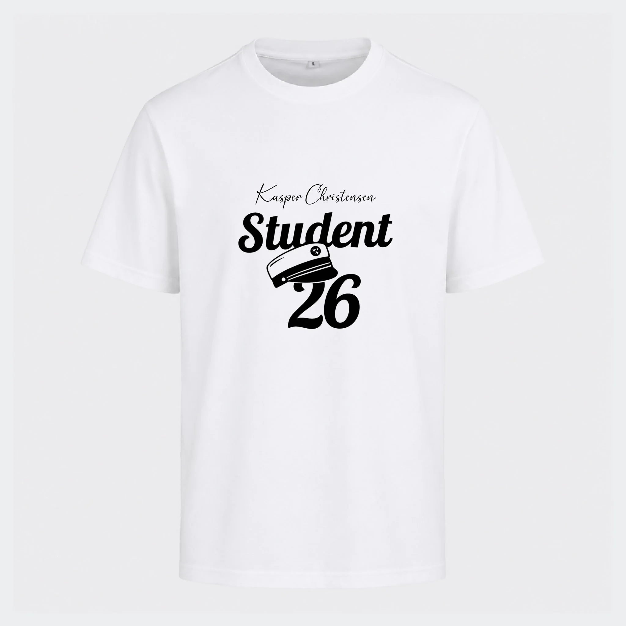 T-shirt til voksne – Student 27, hvid, set forfra
