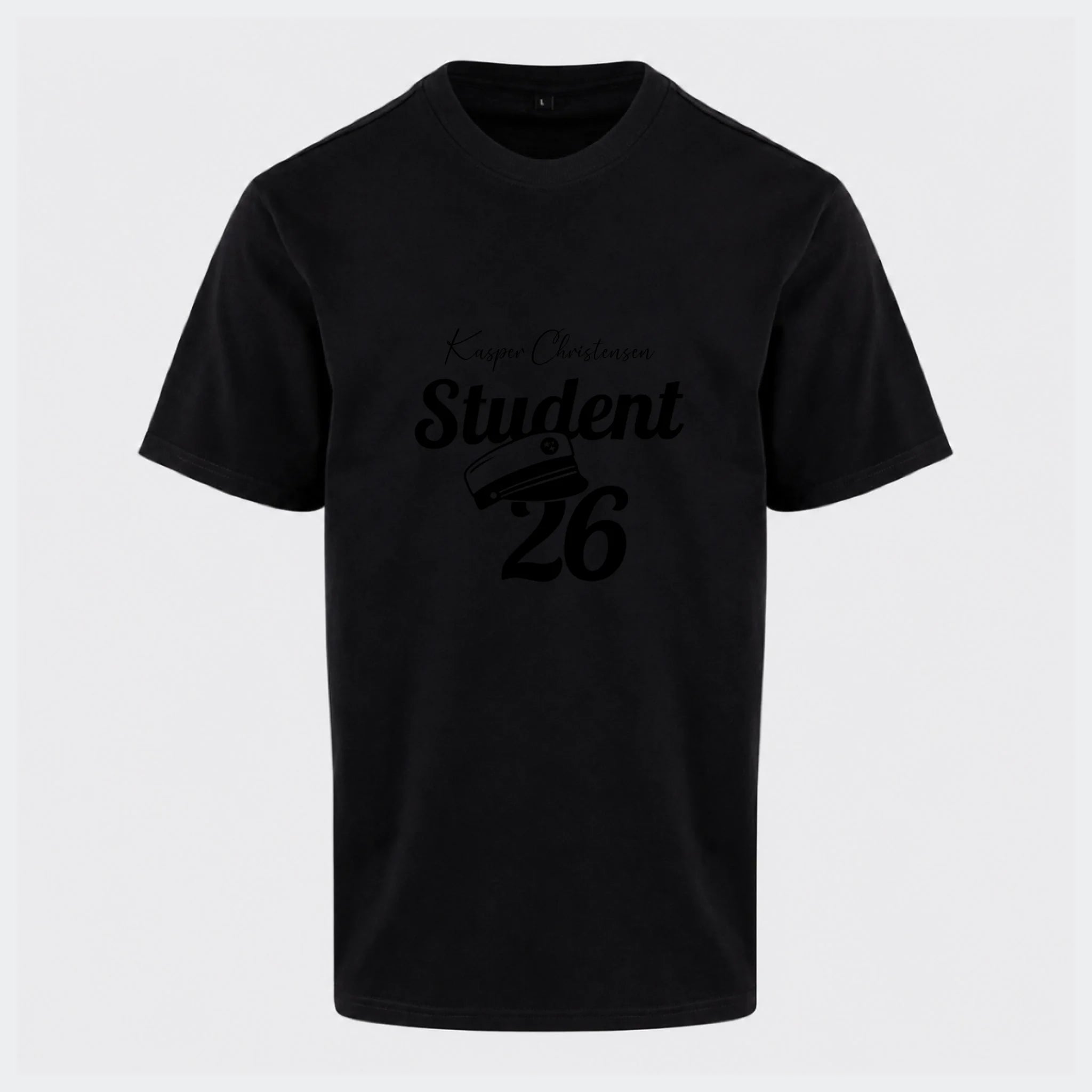 T-shirt til voksne – Student 27, sort, set forfra