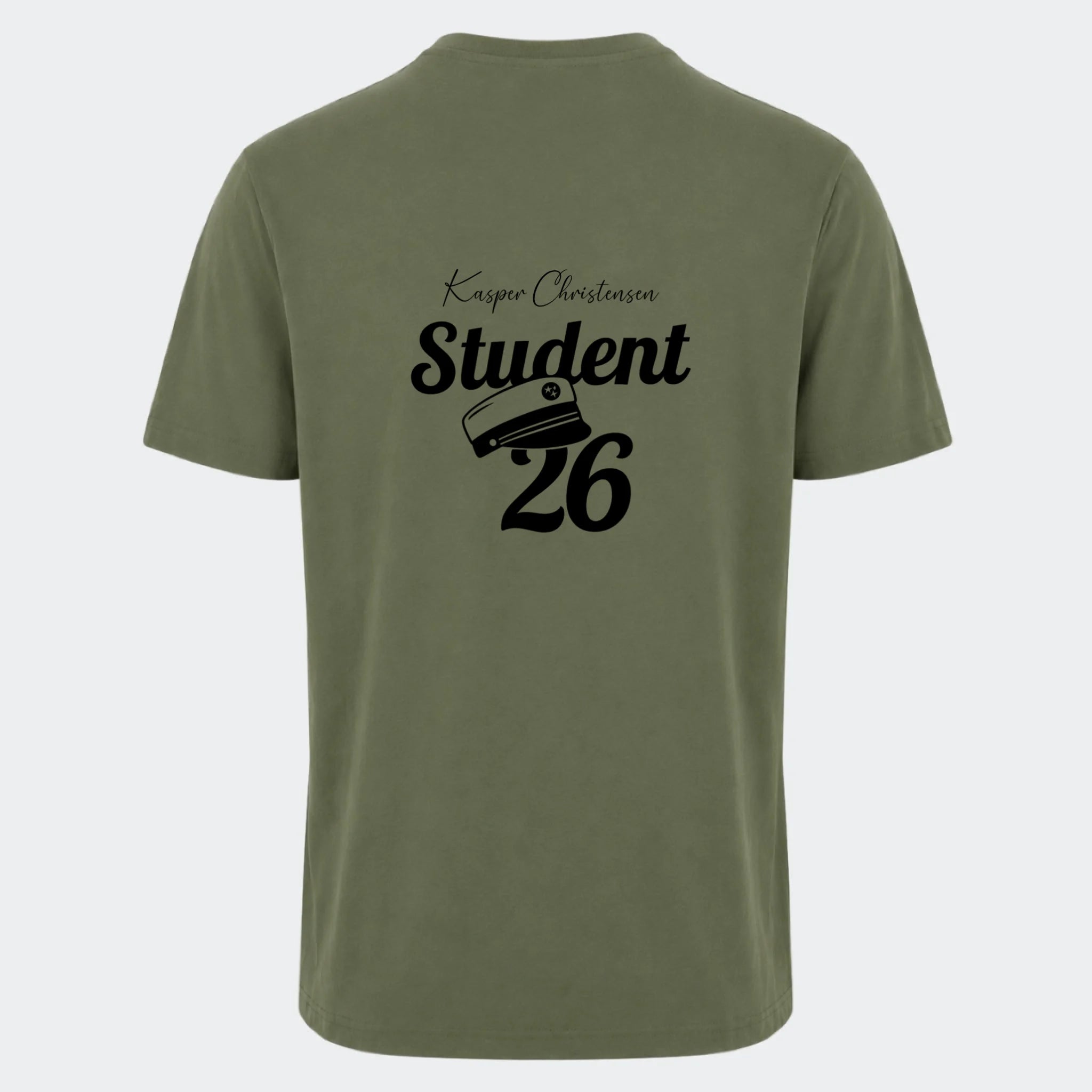 T-shirt til voksne – Student 27, oliven, set bagfra