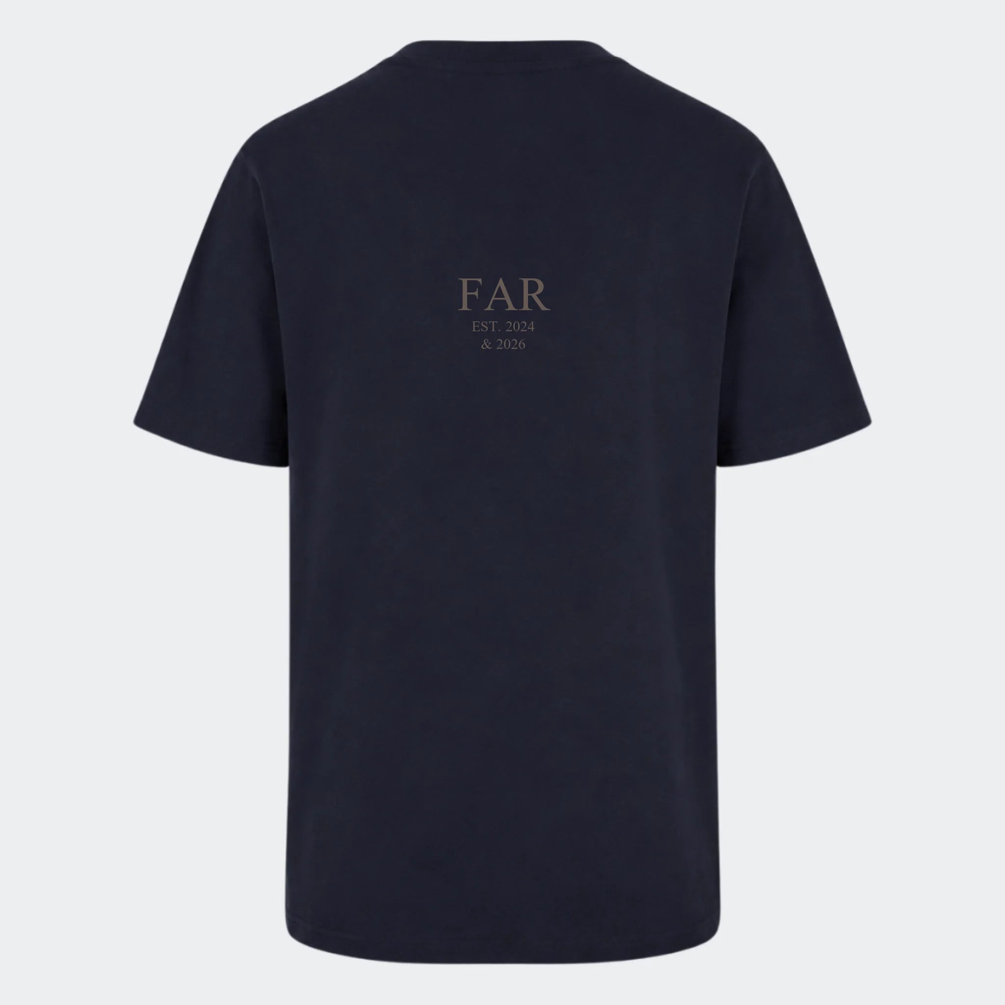 T-shirt med tryk til voksne – FAR EST. (Vælg selv tekst og årstal), marineblå, set bagfra