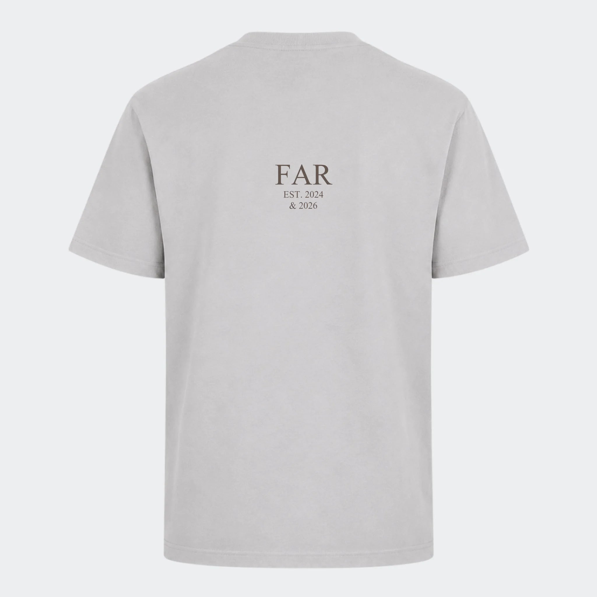 T-shirt med tryk til voksne – FAR EST. (Vælg selv tekst og årstal), lysegrå, set bagfra