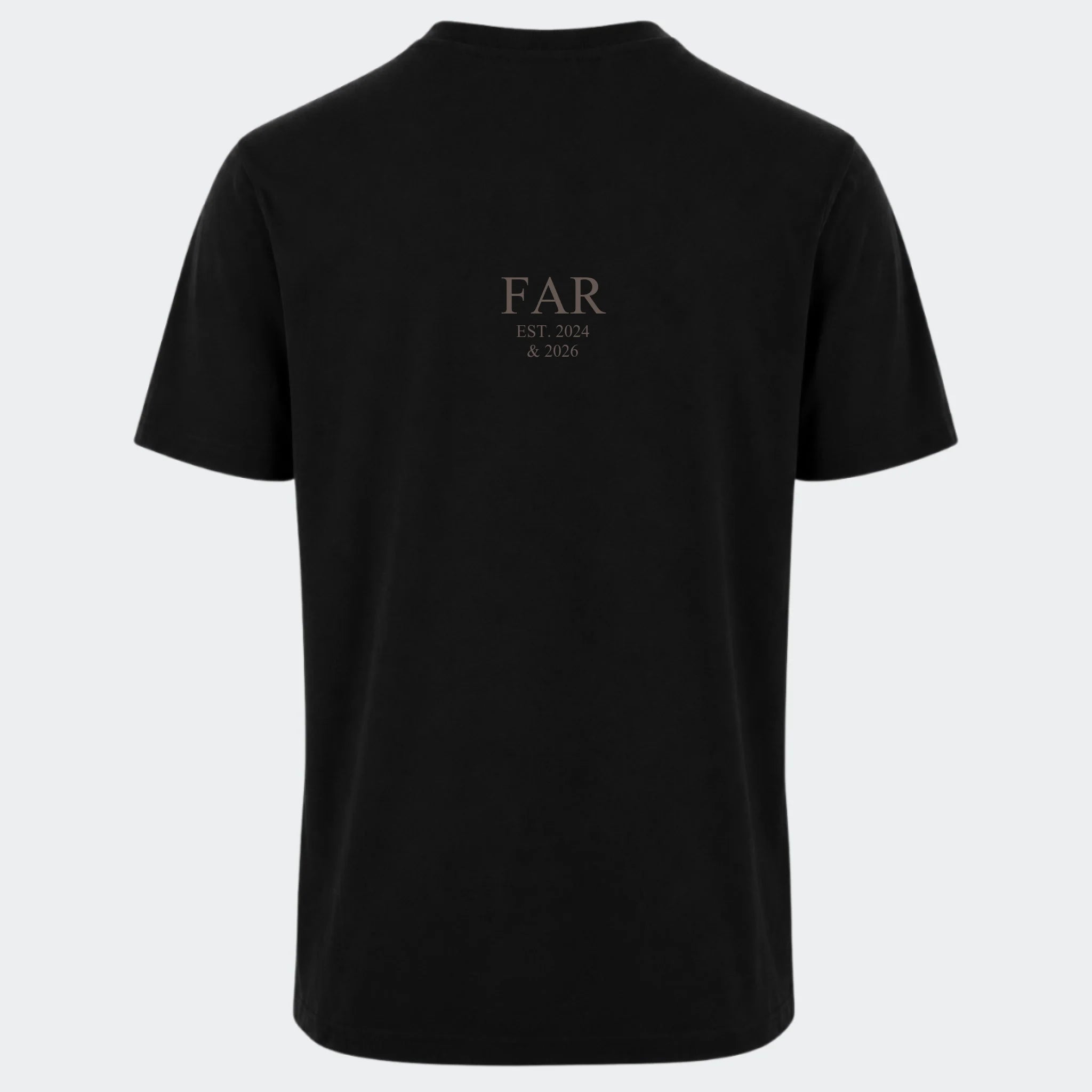 T-shirt med tryk til voksne – FAR EST. (Vælg selv tekst og årstal), sort, set bagfra
