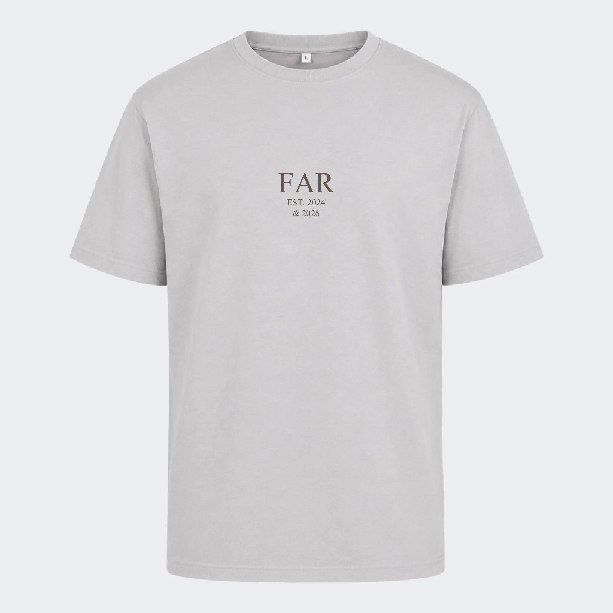 T-shirt med tryk til voksne – FAR EST. (Vælg selv tekst og årstal), lysegrå, set forfra