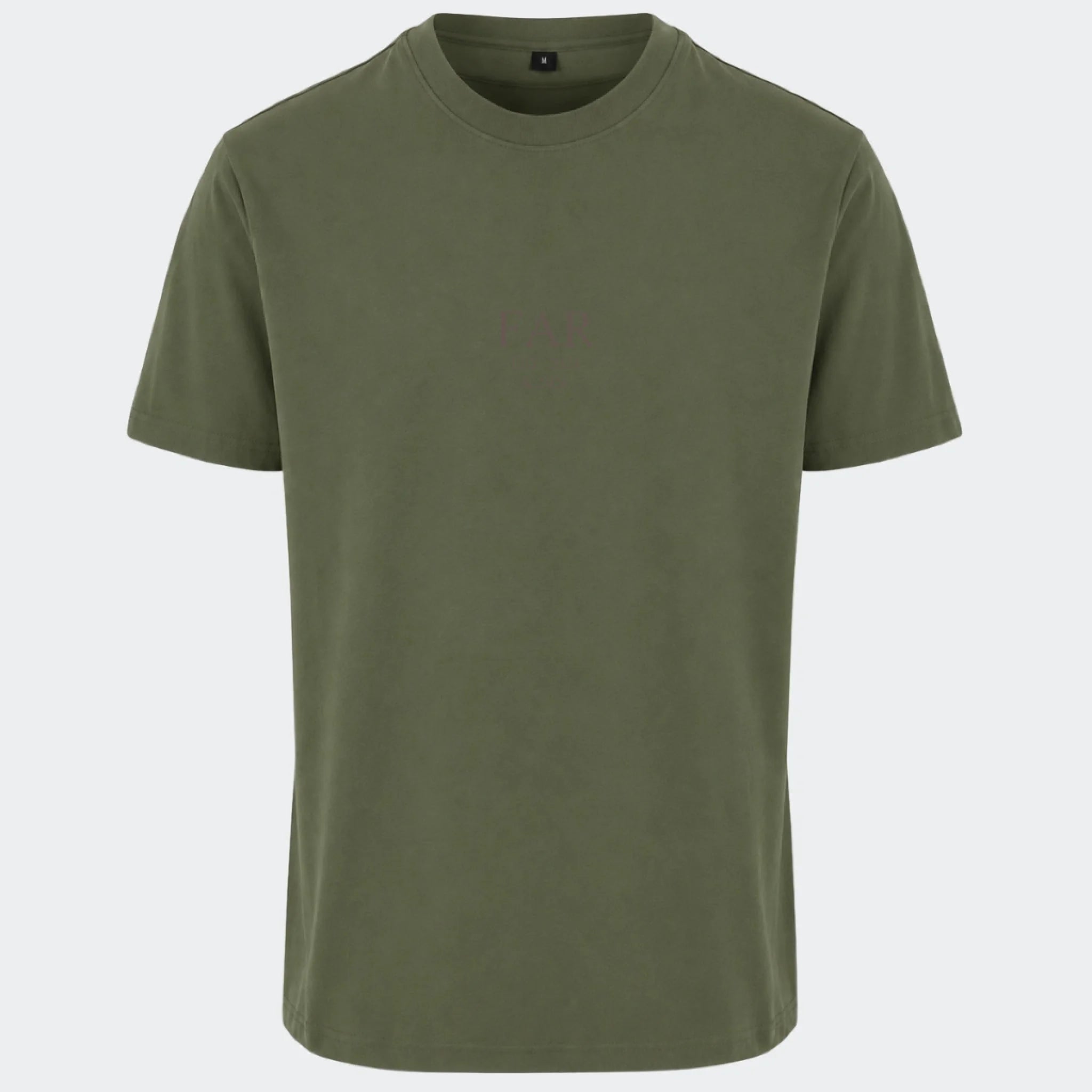 T-shirt med tryk til voksne – FAR EST. (Vælg selv tekst og årstal), oliven, set forfra