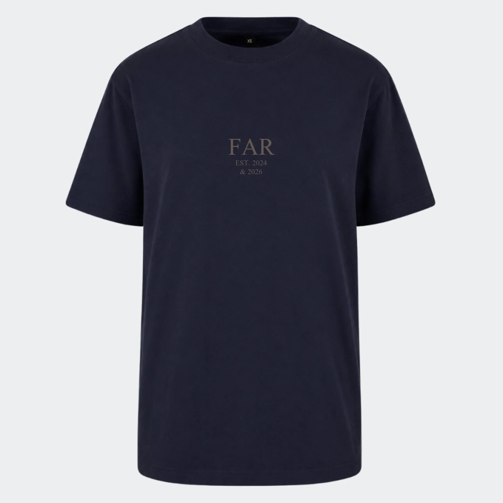 T-shirt med tryk til voksne – FAR EST. (Vælg selv tekst og årstal), marineblå, set forfra