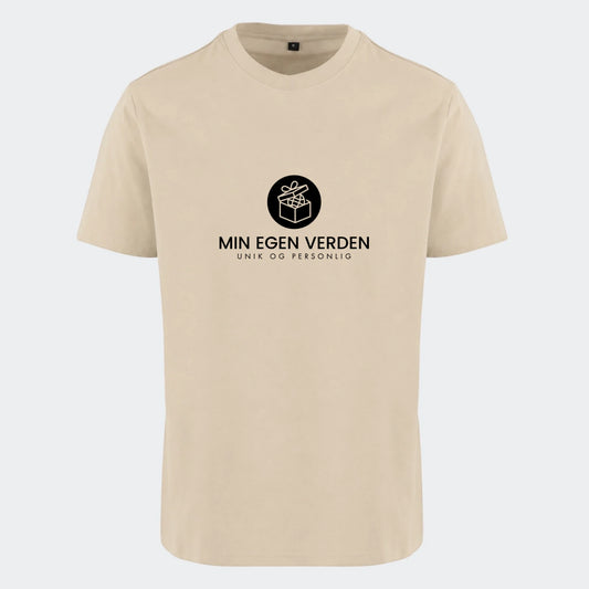 T-shirt med firma logo, sand, set forfra