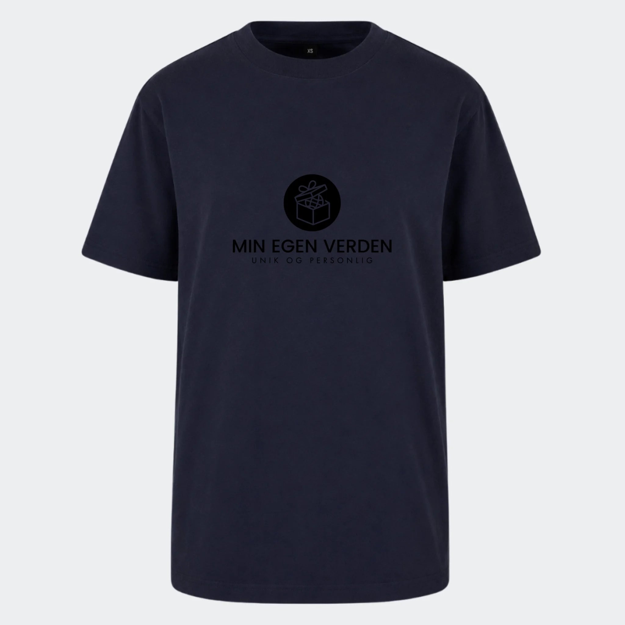 T-shirt med firma logo, marineblå, set forfra