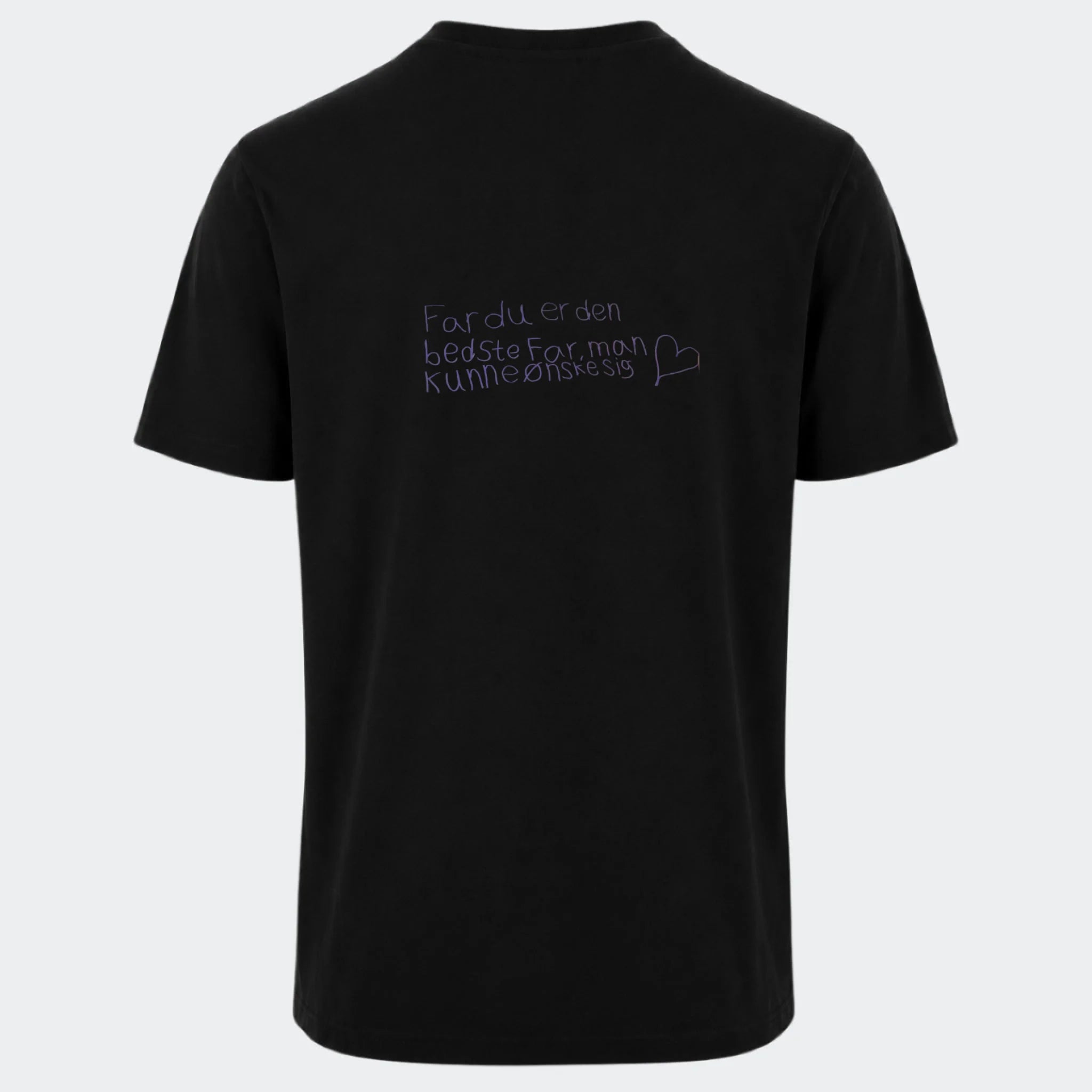 T-shirt med tryk – Håndskrevet note – upload egen note, sort, set bagfra