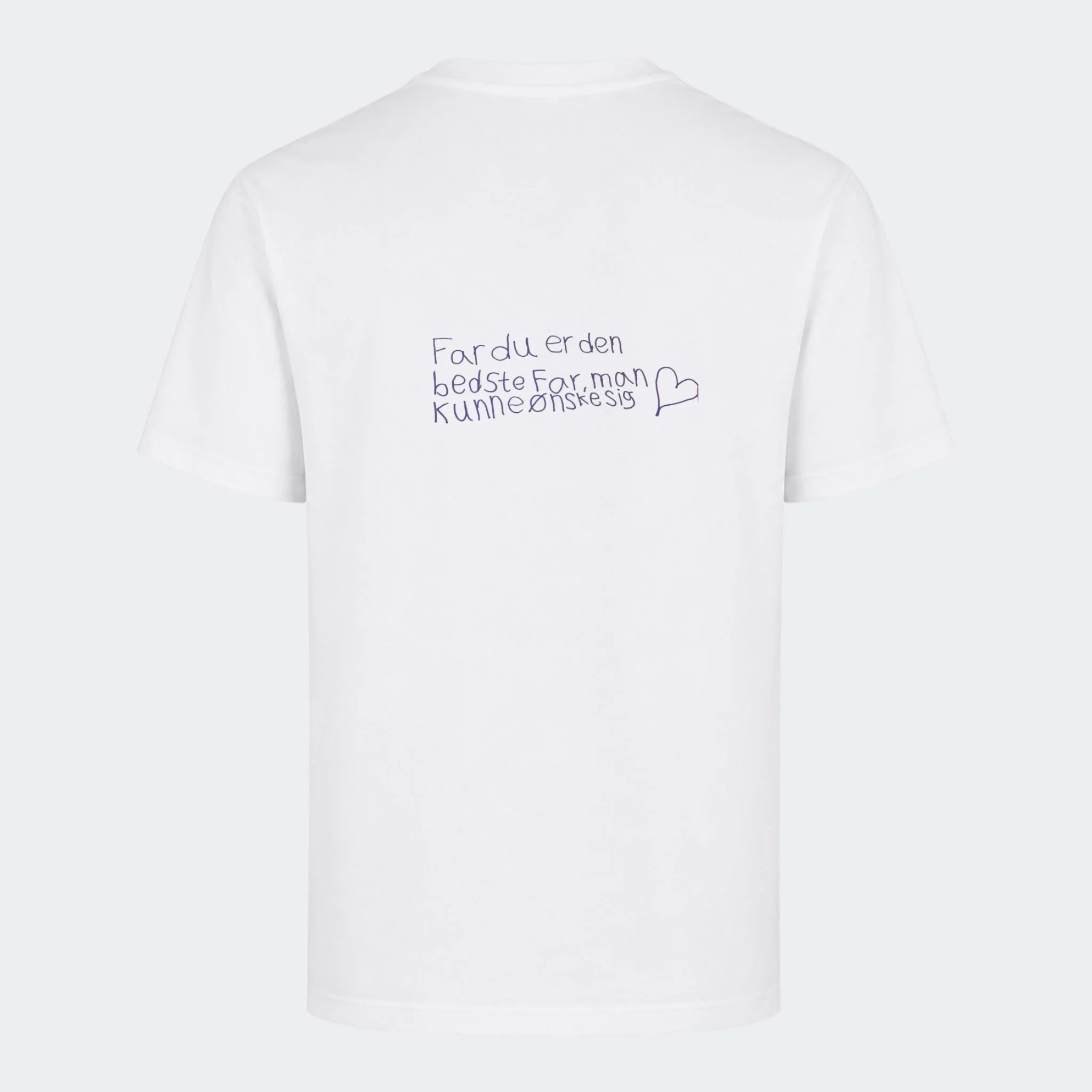 T-shirt med tryk – Håndskrevet note – upload egen note, hvid, set bagfra