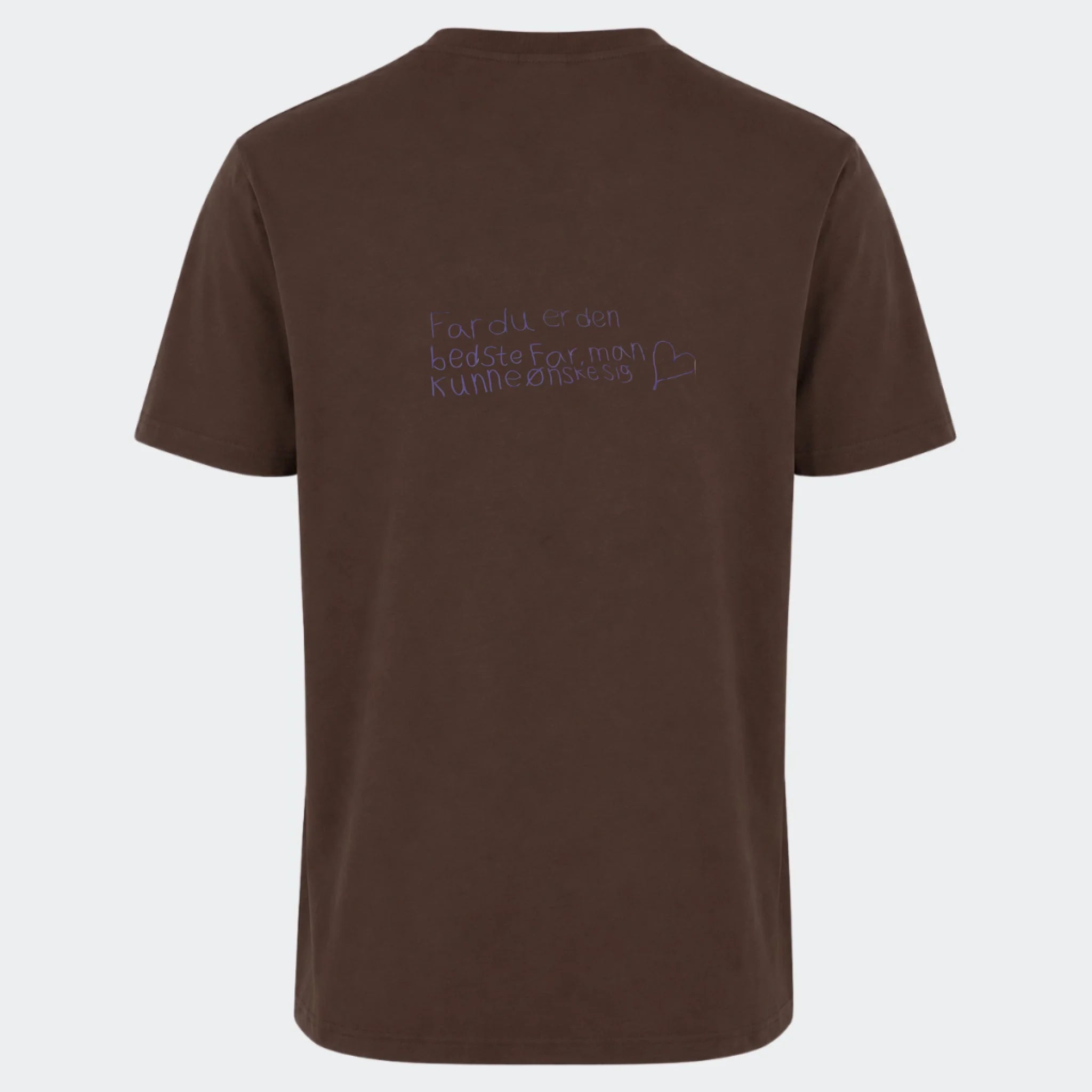 T-shirt med tryk – Håndskrevet note – upload egen note, chokoladebrun, set bagfra