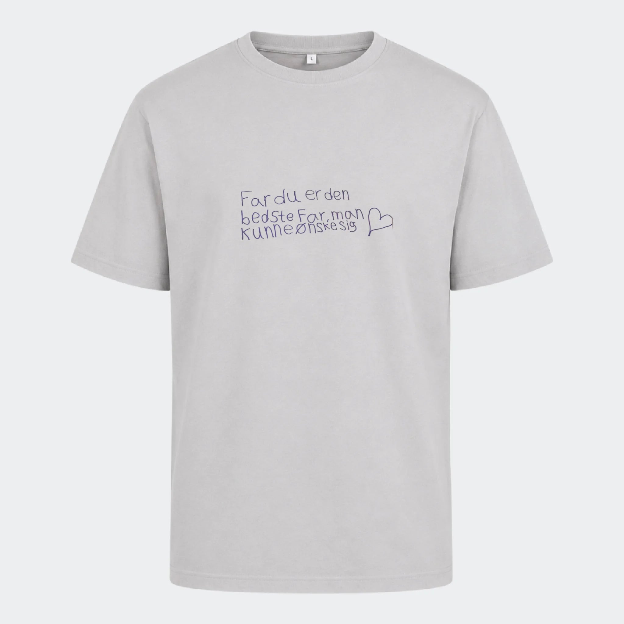 T-shirt med tryk – Håndskrevet note – upload egen note, lysegrå, set forfra