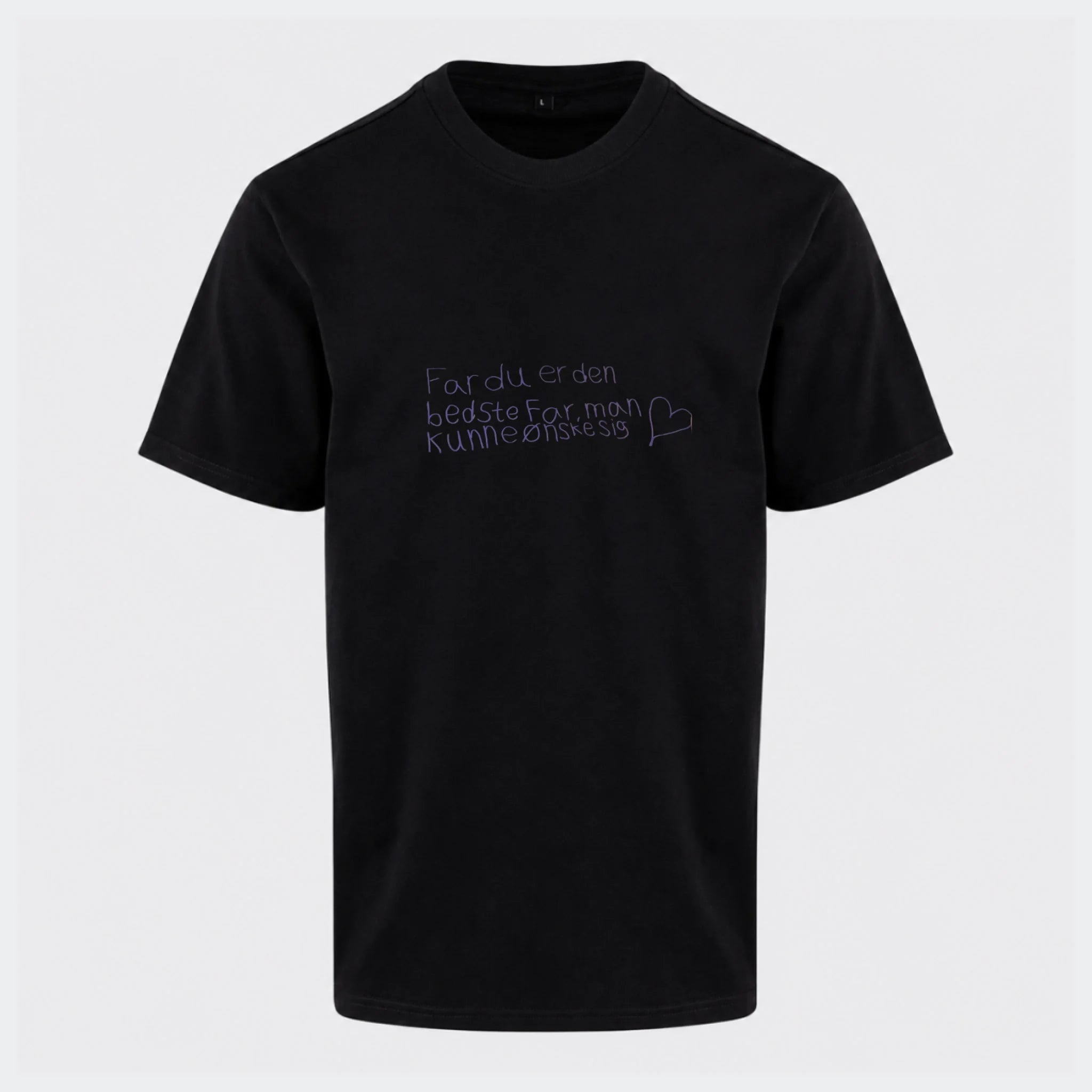 T-shirt med tryk – Håndskrevet note – upload egen note, sort, set forfra