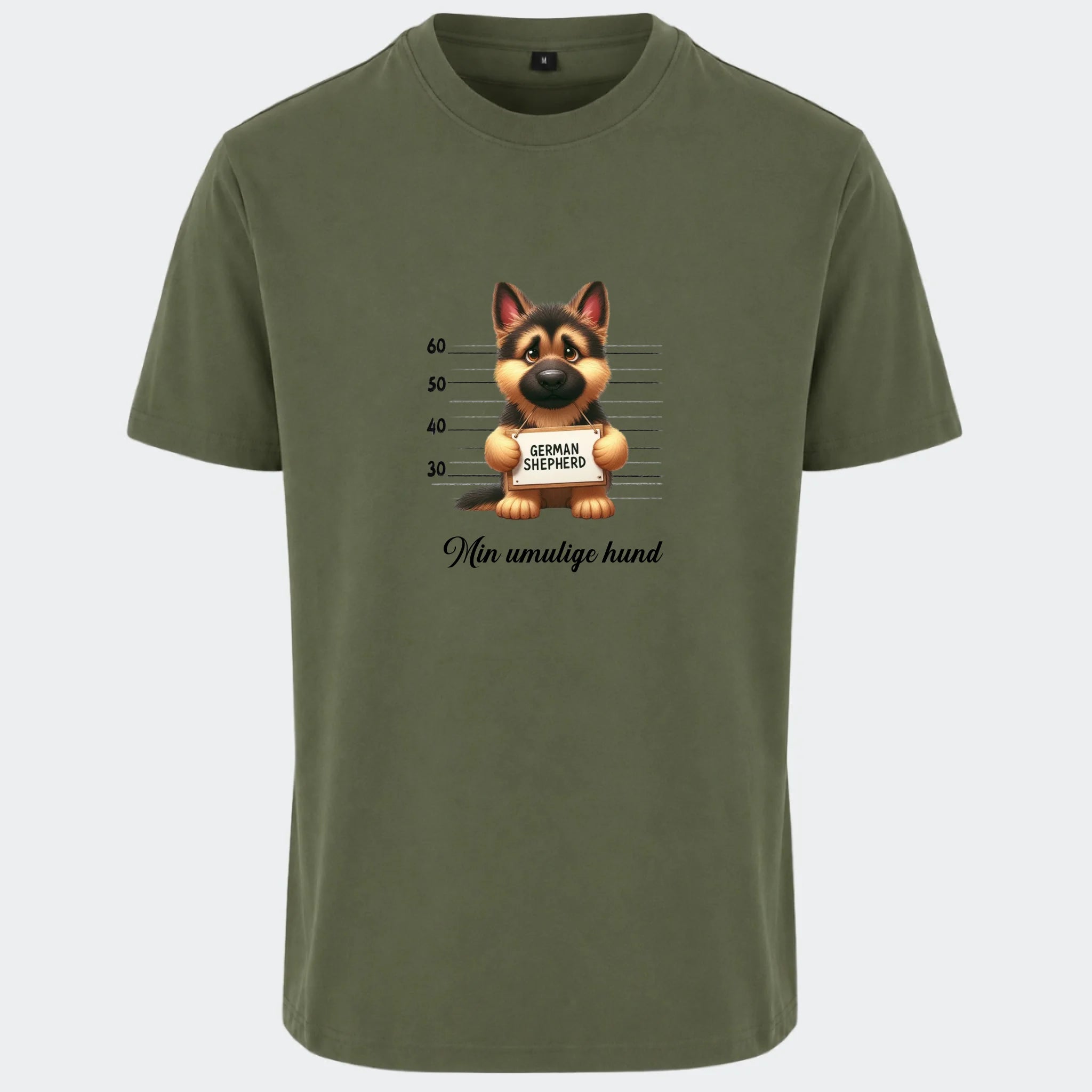 T-shirt-hundehvalpe, oliven, set forfra