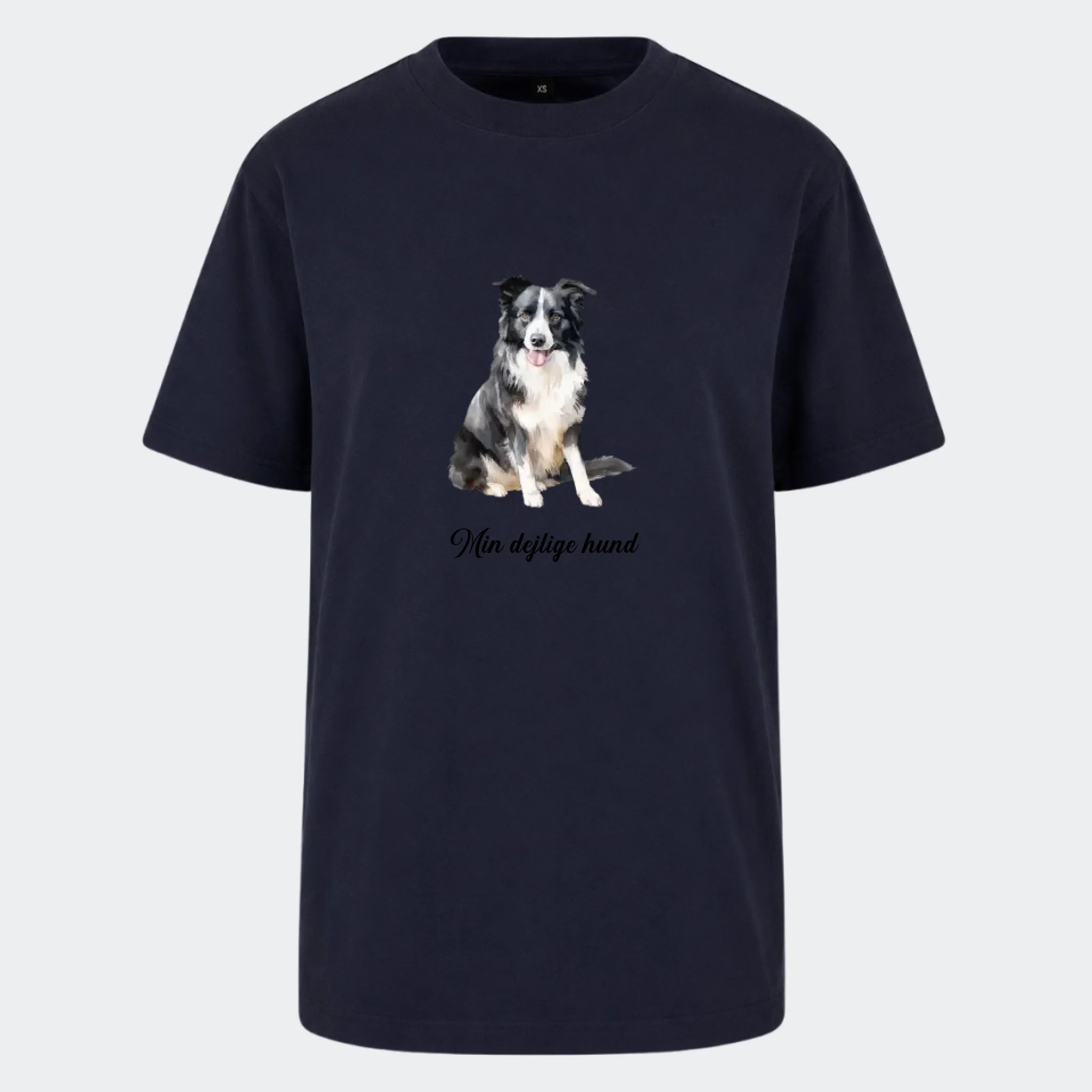 T-shirt til voksne – find din Hunderace, marineblå, set forfra